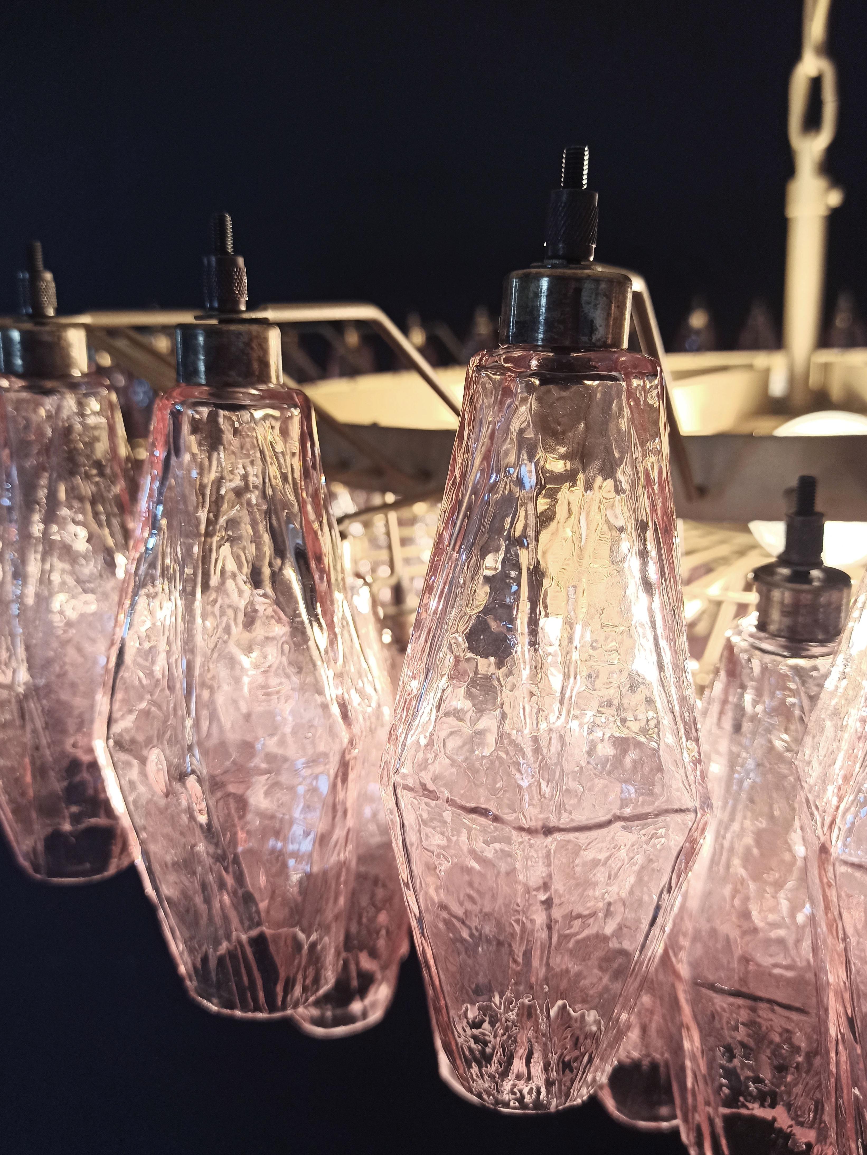 Large 35.4” Eclectic Pink Murano Chandelier in the style of Carlo Scarpa. For Sale 8