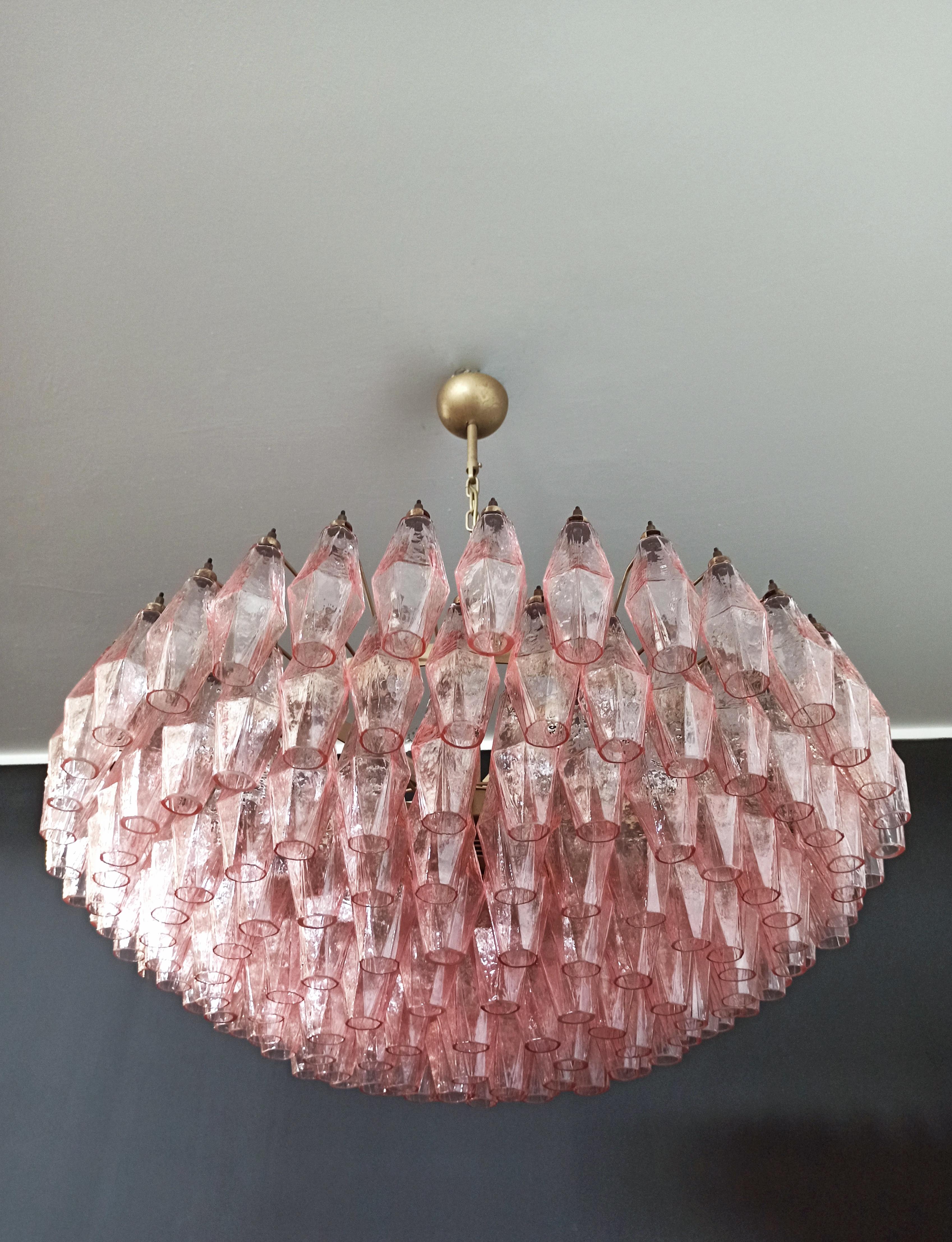 Mid-Century Modern Large 35.4” Eclectic Pink Murano Chandelier in the style of Carlo Scarpa. For Sale