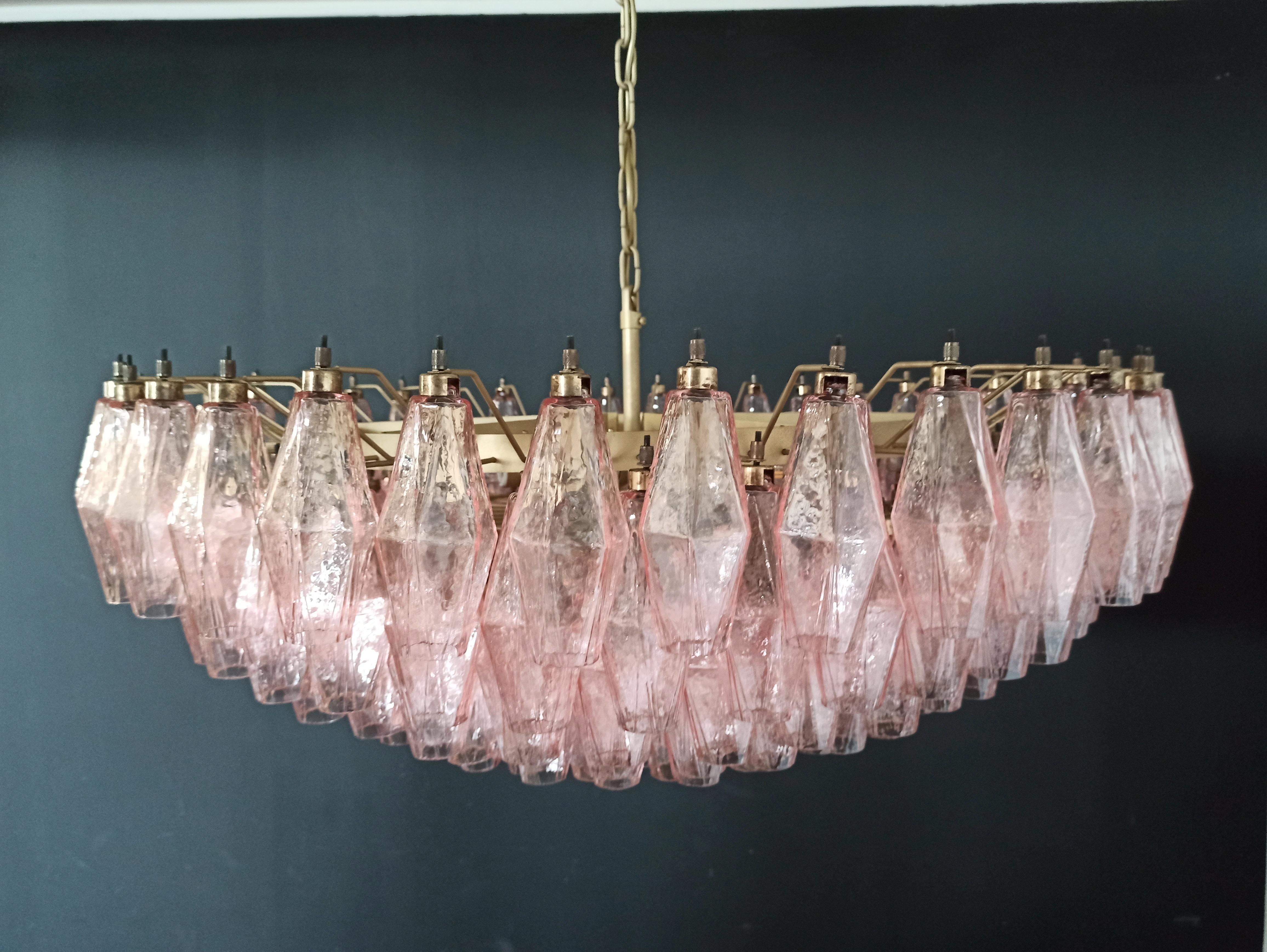Large 35.4” Eclectic Pink Murano Chandelier in the style of Carlo Scarpa. In Excellent Condition For Sale In Bromma, SE
