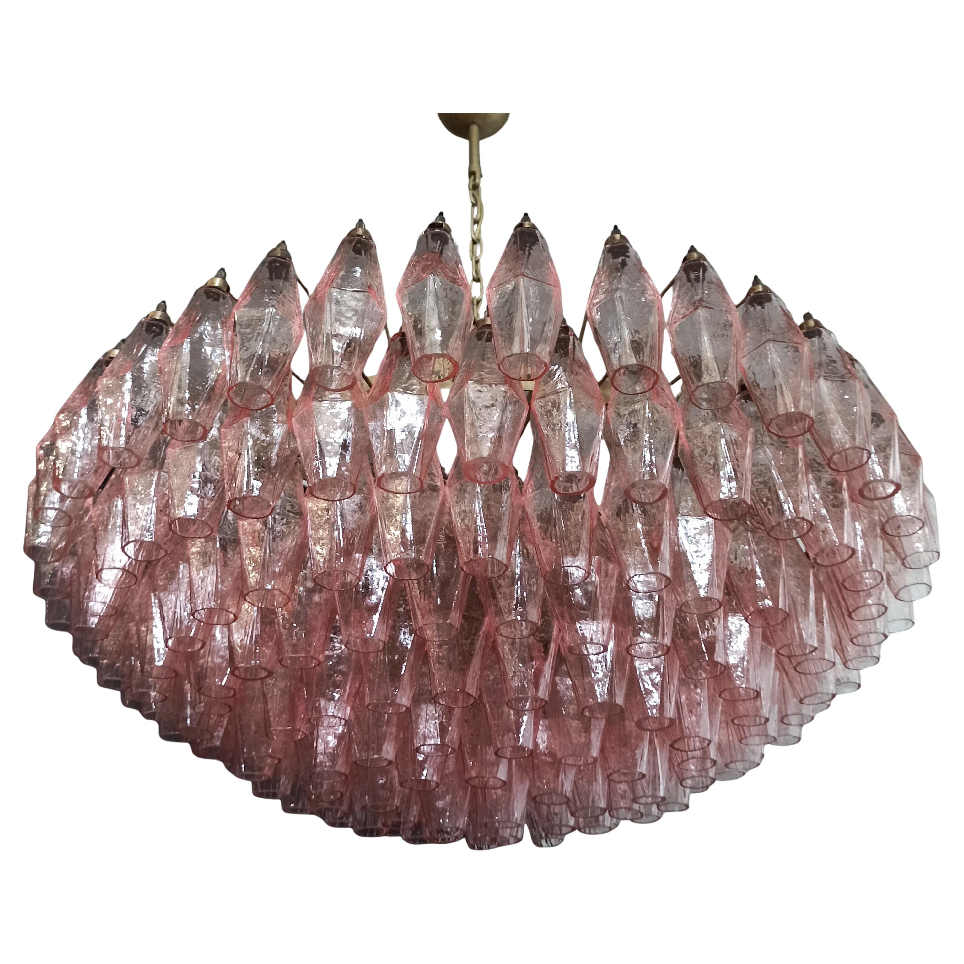 Large 35.4” Eclectic Pink Murano Chandelier in the style of Carlo Scarpa.