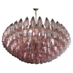 Gran araña de Murano rosa ecléctica de 35,4" al estilo de Carlo Scarpa.