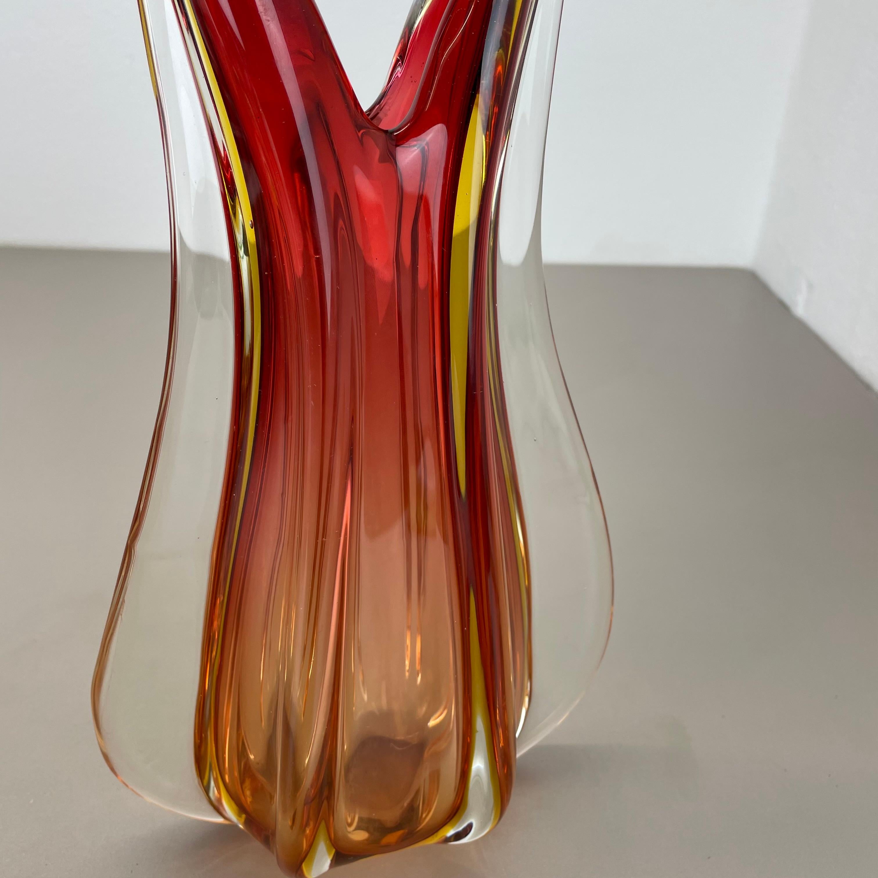 Große 35cm 2.4kg farbenfrohe Glasvase von Flavio Poli zugeschrieben, Murano, Italien 1970er Jahre im Angebot 10