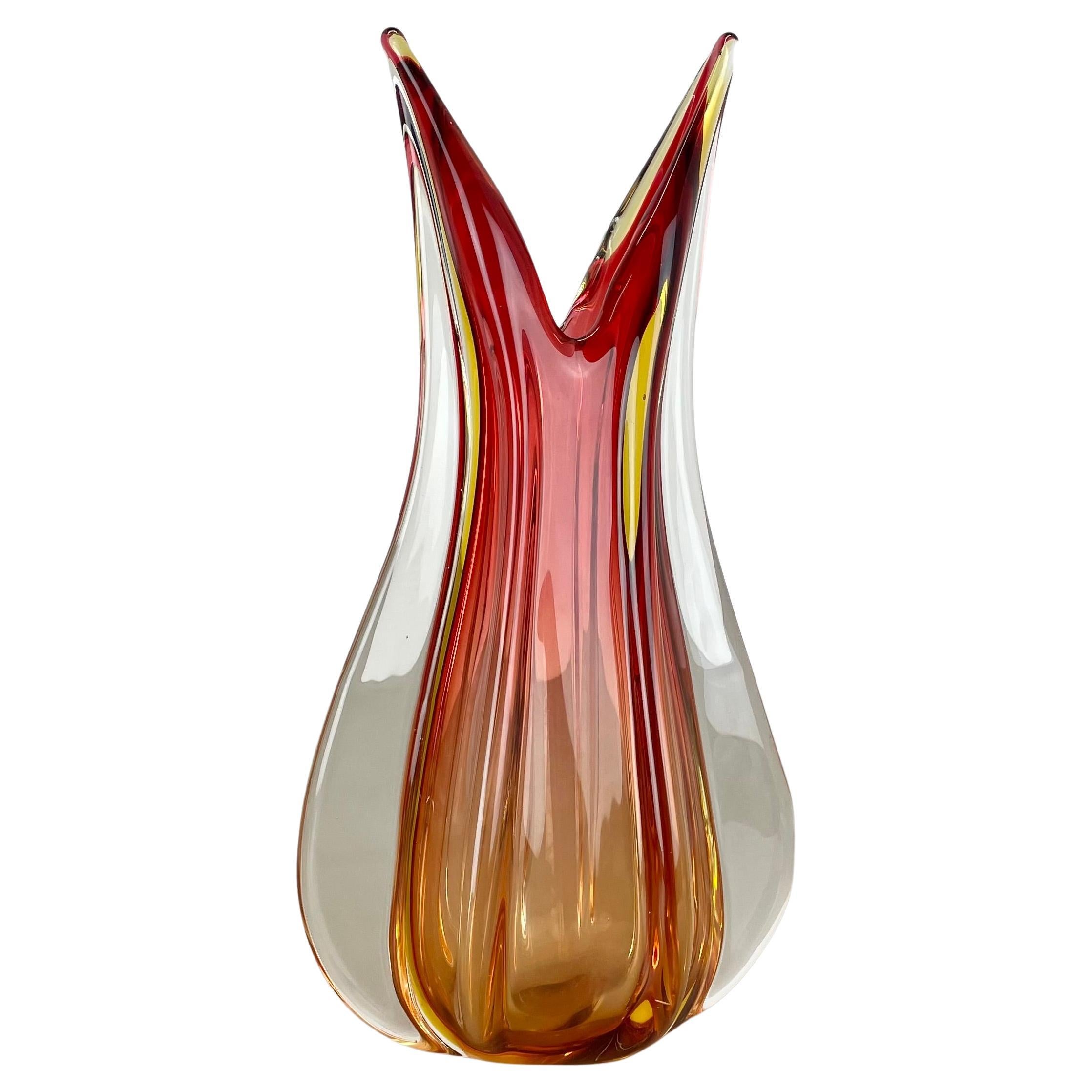 Grand vase en verre coloré de 35cm 2,4kg par Flavio Poli Attribut, Murano, Italie 1970