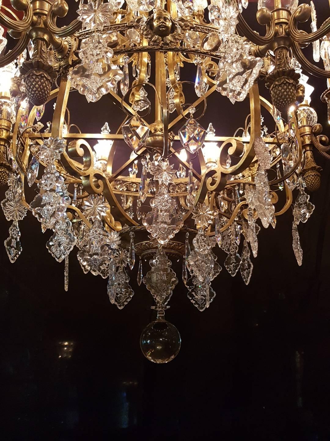 Large 36-Light Bronze Angel Cage Chandelier, 1930 For Sale 12