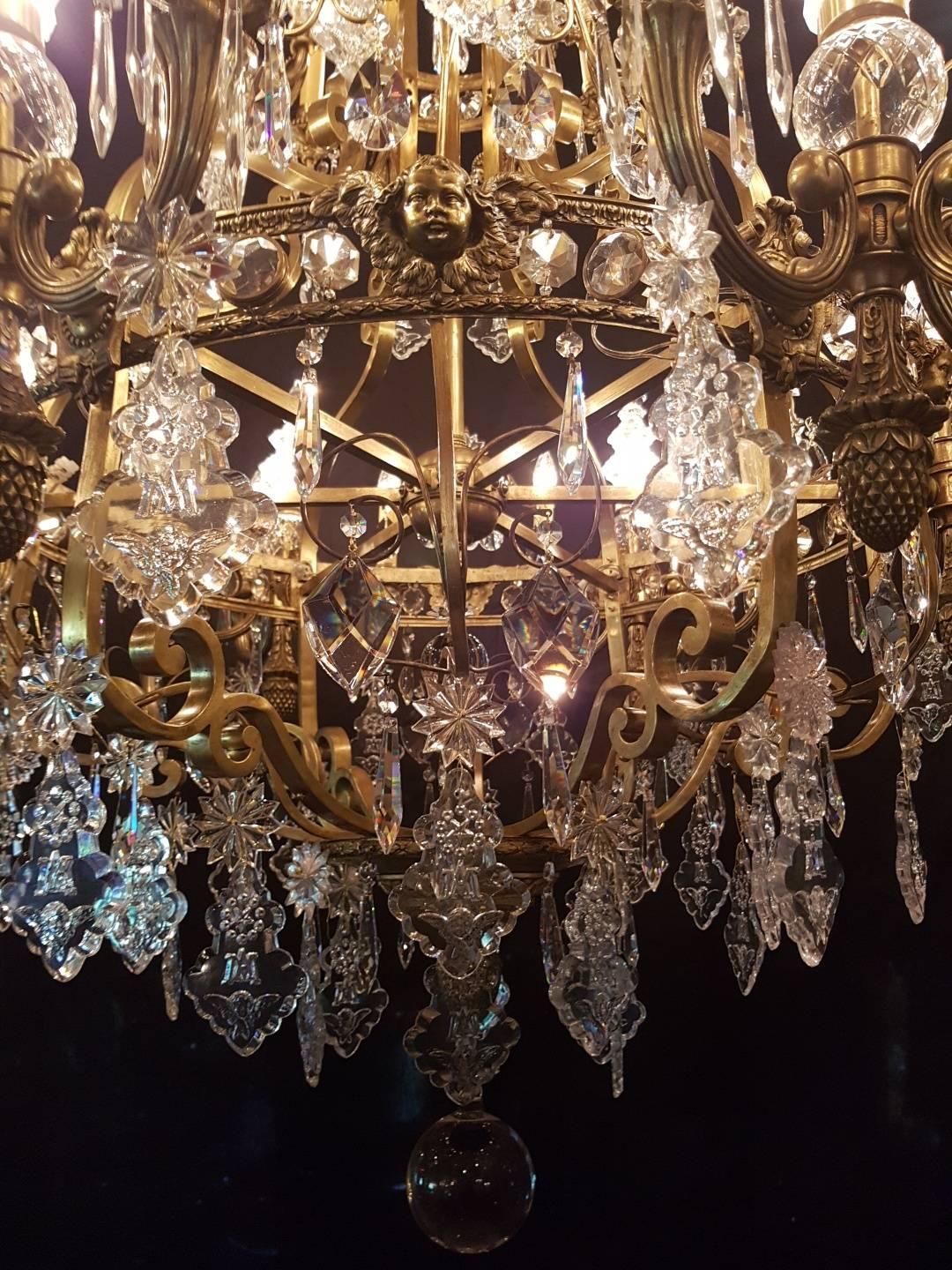 Large 36-Light Bronze Angel Cage Chandelier, 1930 For Sale 14