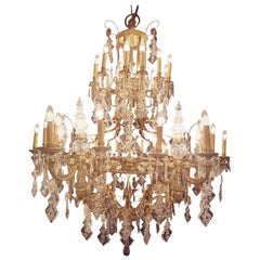 Large 36-Light Bronze Angel Cage Chandelier, 1930