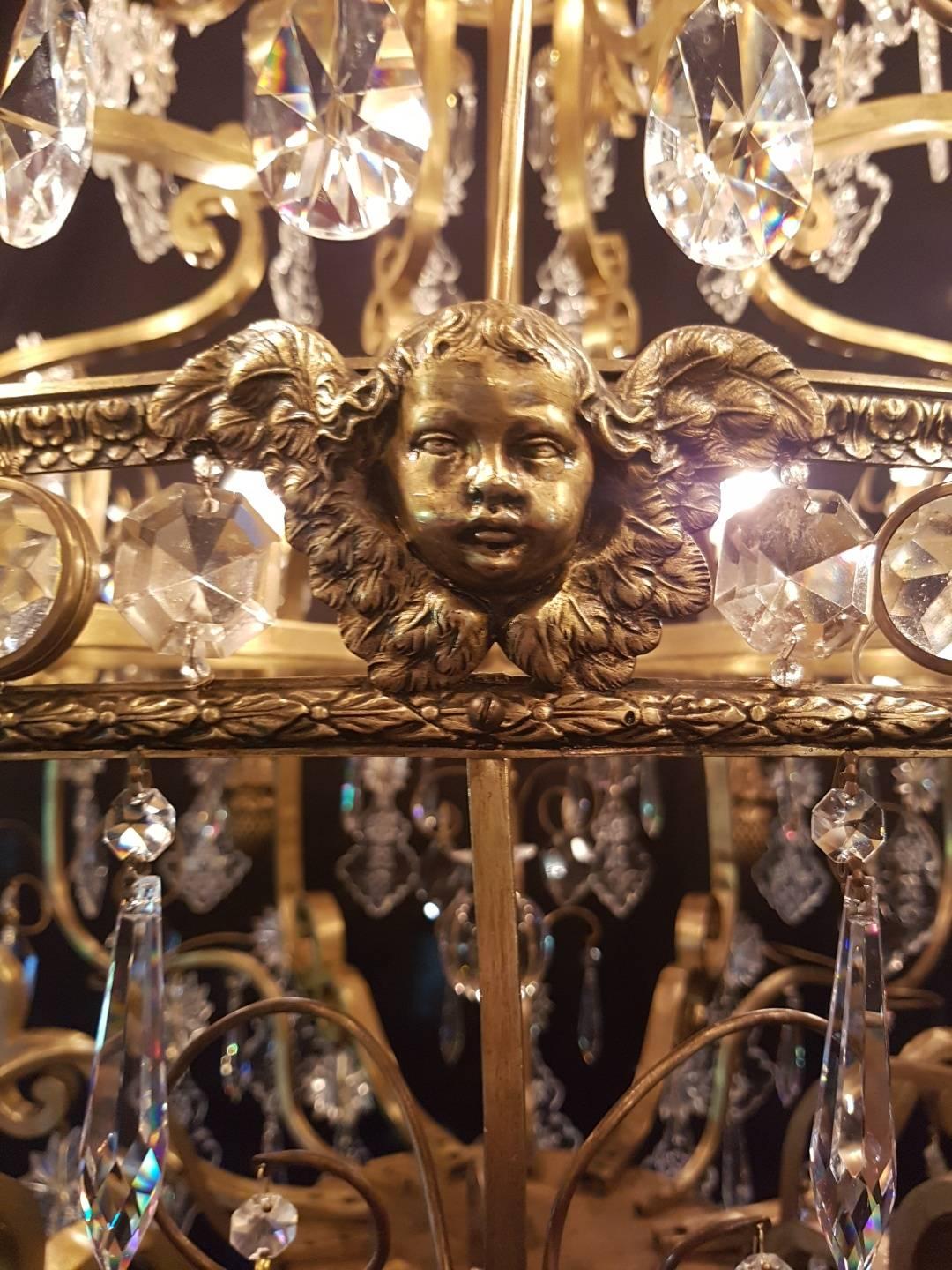 Large 36-Light Bronze Angel Cage Chandelier, 1930 For Sale 15