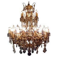 Large 36-Light Bronze Angel Cage Chandelier, 1930