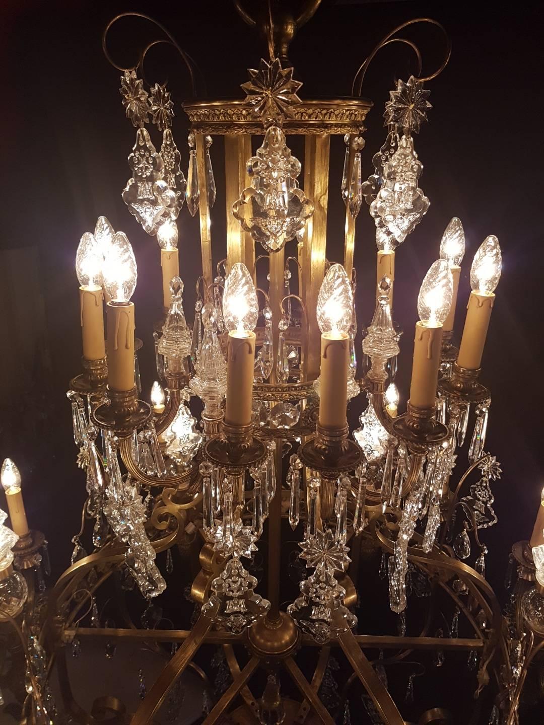 French Large 36-Light Bronze Angel Cage Chandelier, 1930 For Sale