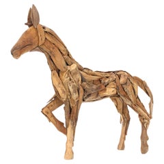 Used Large 36" Tall Reclaimed Wood Folk Art Sculpture of a Horse 