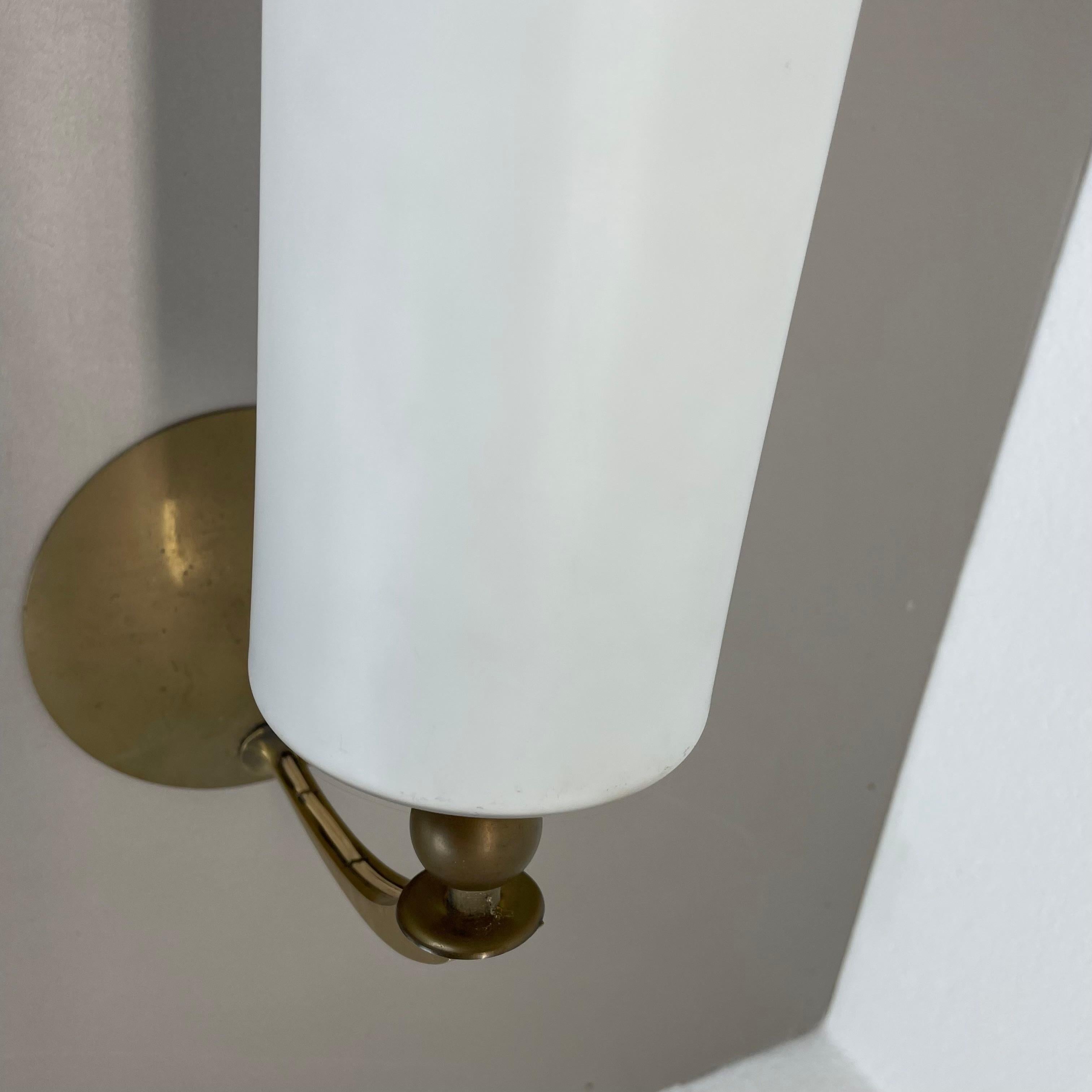 Metal Large 36cm Modernist Brass and glass Theatre Wall Light Sconces, France, 1950s For Sale