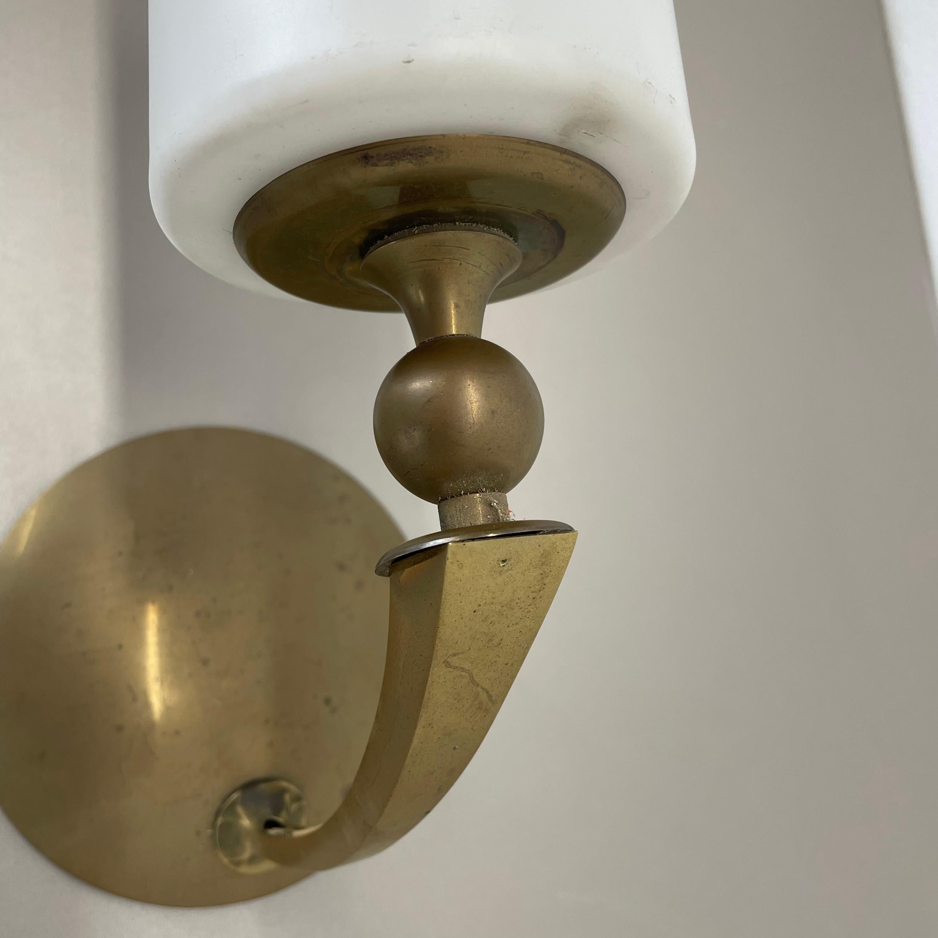 Large 36cm Modernist Brass and glass Theatre Wall Light Sconces, France, 1950s For Sale 2