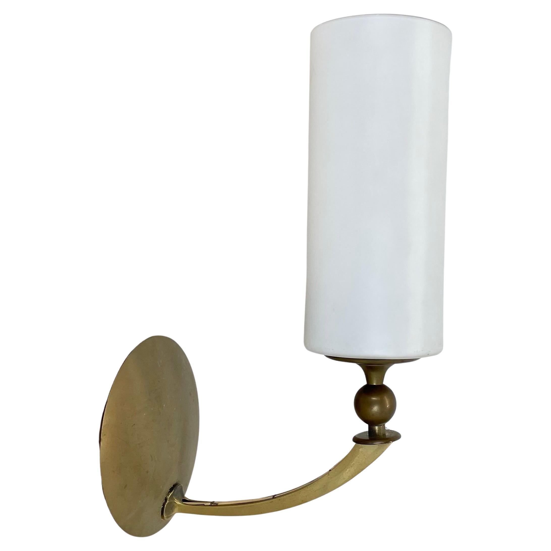Large 36cm Modernist Brass and glass Theatre Wall Light Sconces, France, 1950s