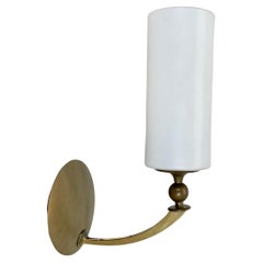 Large 36cm Modernist Brass and glass Theatre Wall Light Sconces, France, 1950s