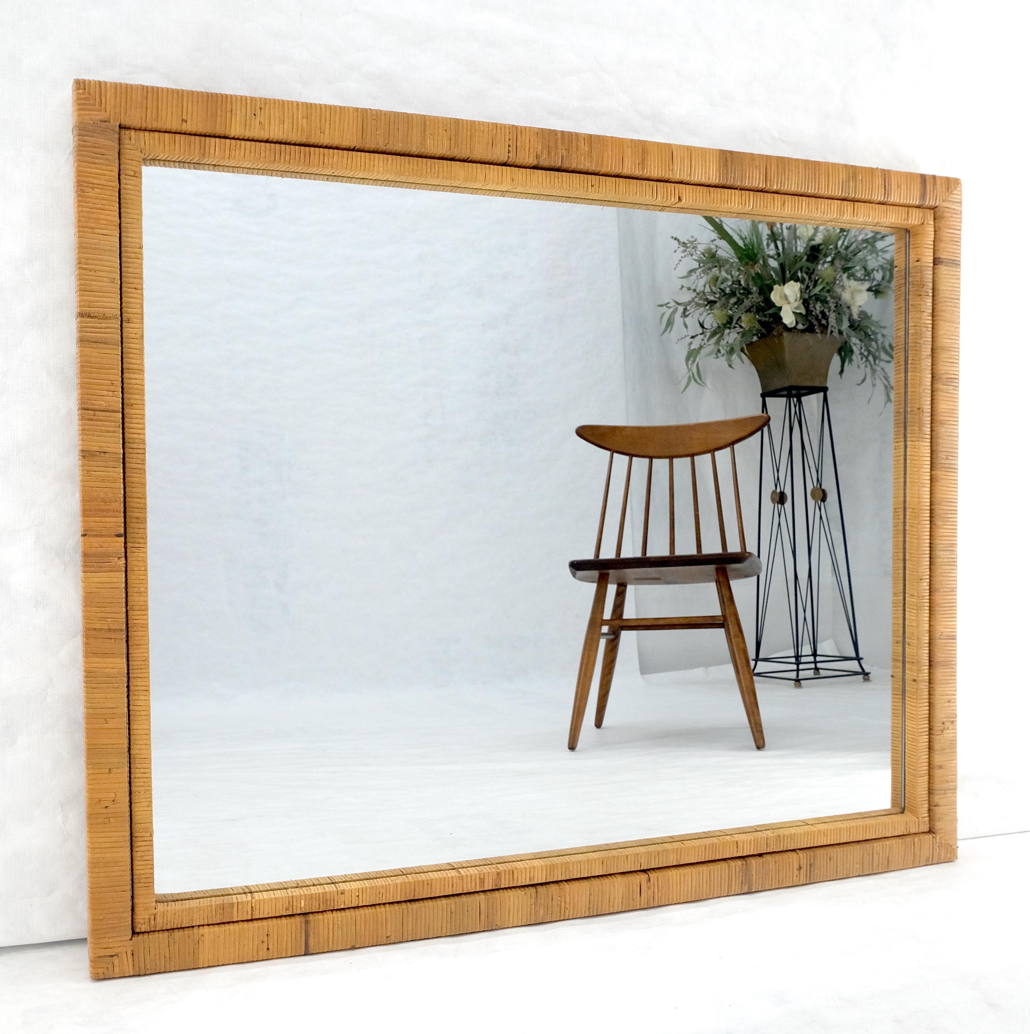 Large 36x44 c1970s Rectangle Rattan Cane Bamboo Frame Wall Mirror MINT en vente 7