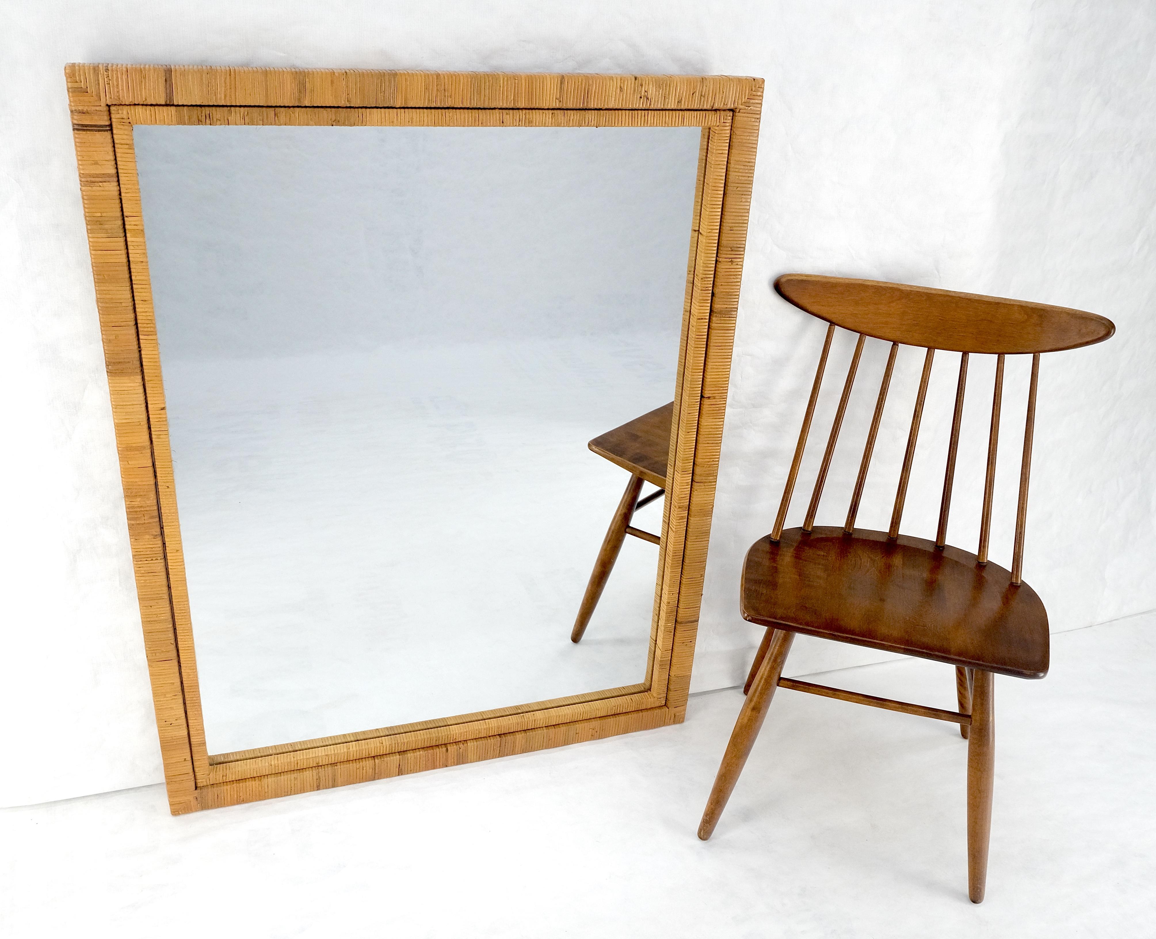 Américain Large 36x44 c1970s Rectangle Rattan Cane Bamboo Frame Wall Mirror MINT en vente