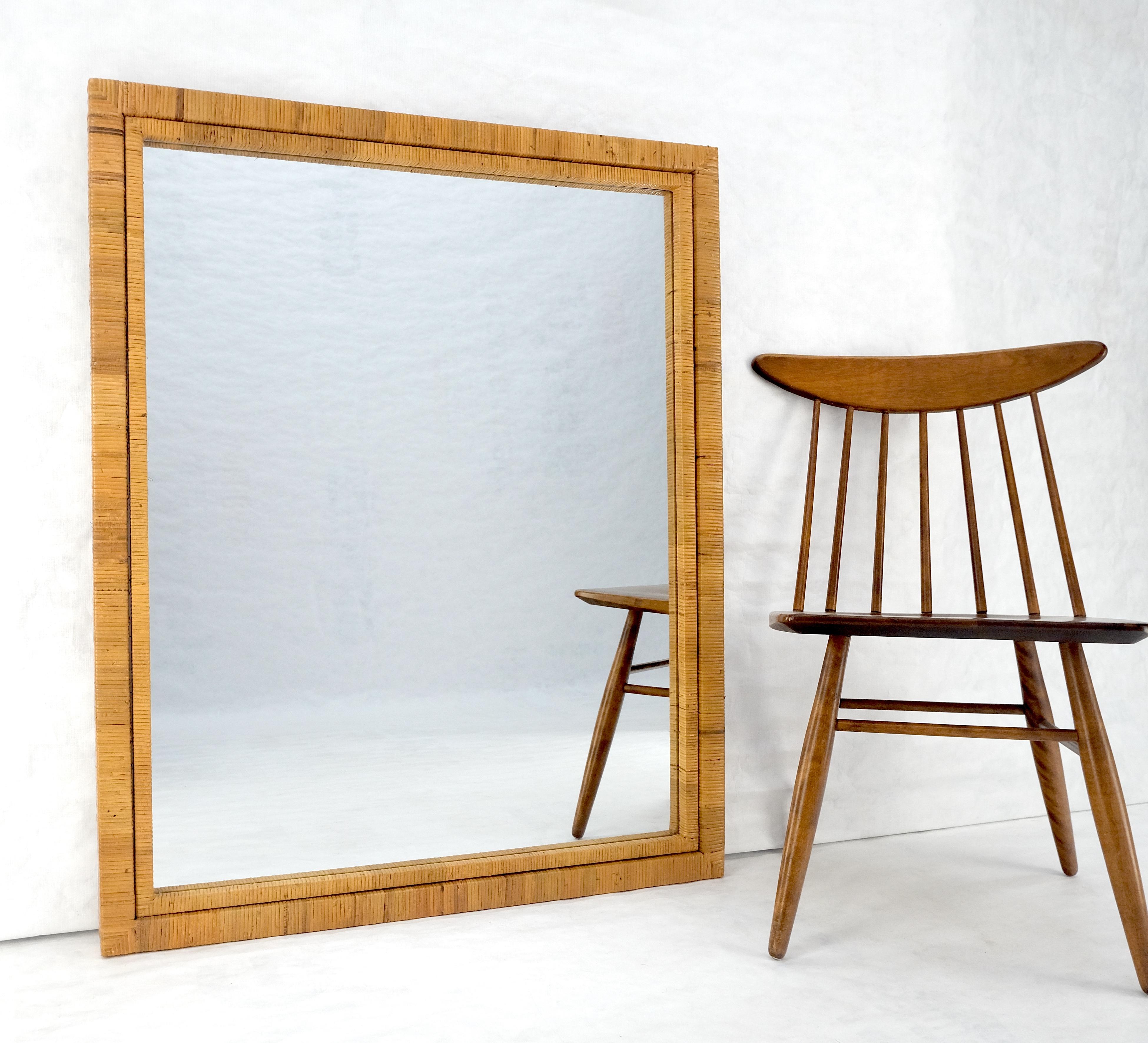 Laqué Large 36x44 c1970s Rectangle Rattan Cane Bamboo Frame Wall Mirror MINT en vente