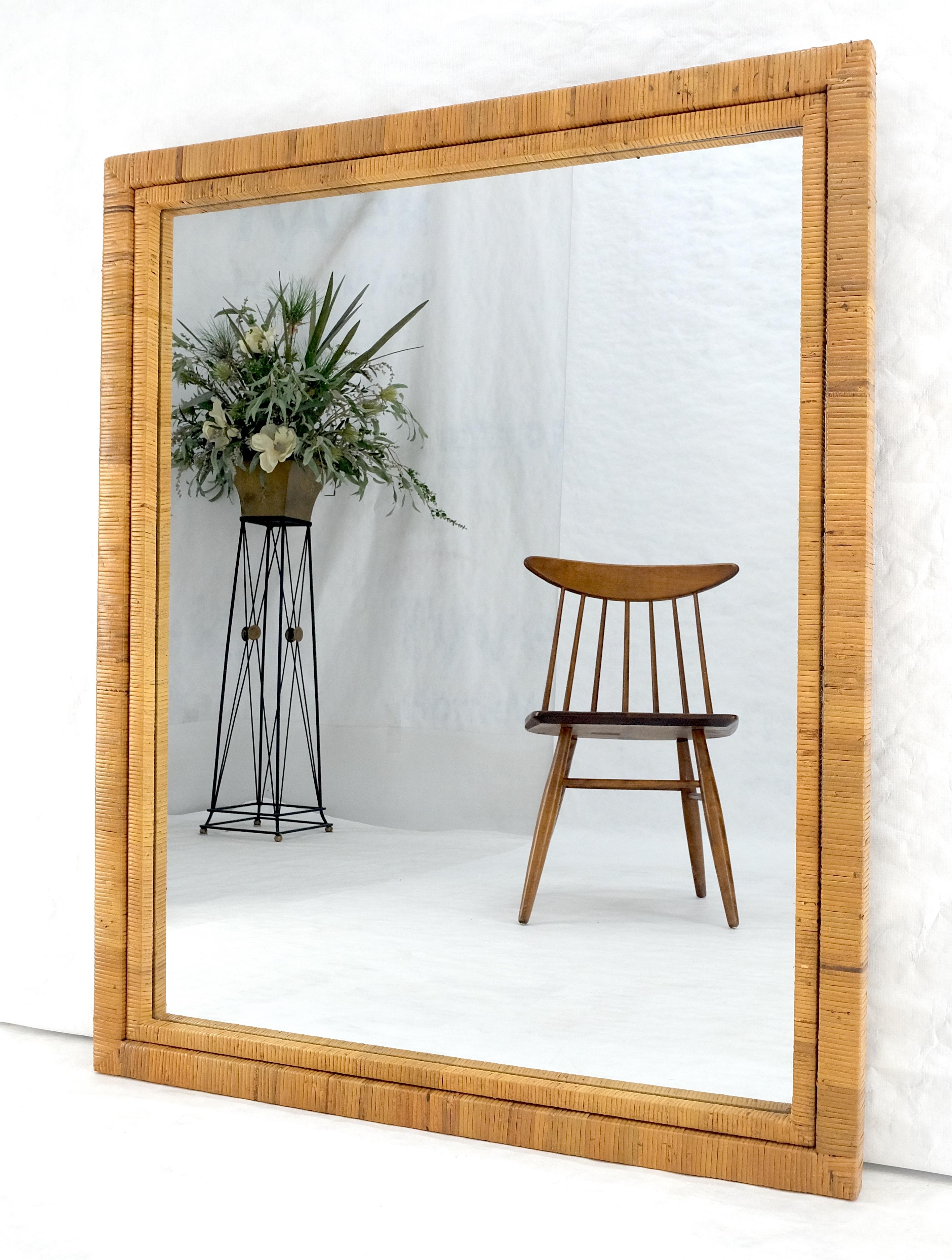 Large 36x44 c1970s Rectangle Rattan Cane Bamboo Frame Wall Mirror MINT en vente 1
