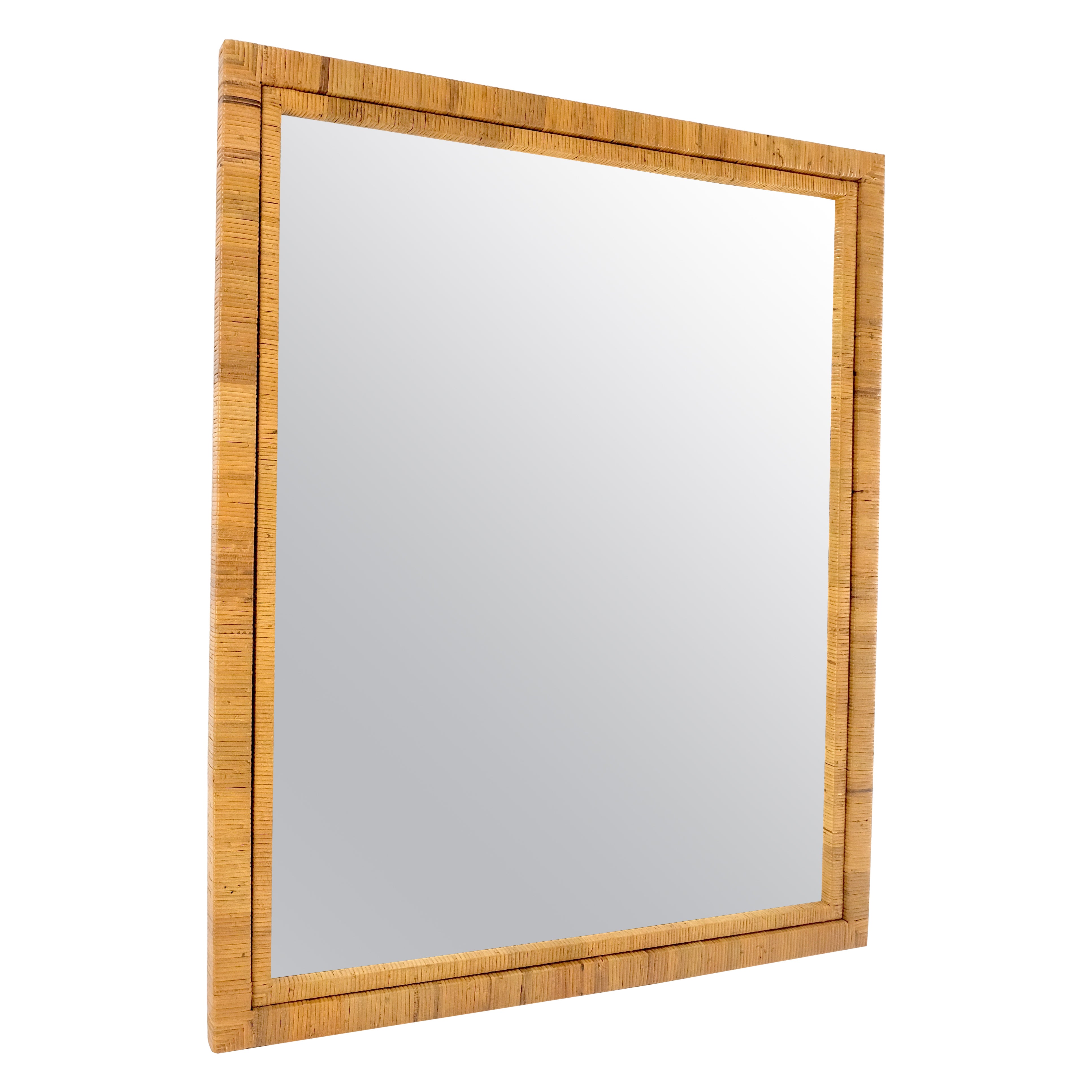 Large 36x44 c1970s Rectangle Rattan Cane Bamboo Frame Wall Mirror MINT en vente