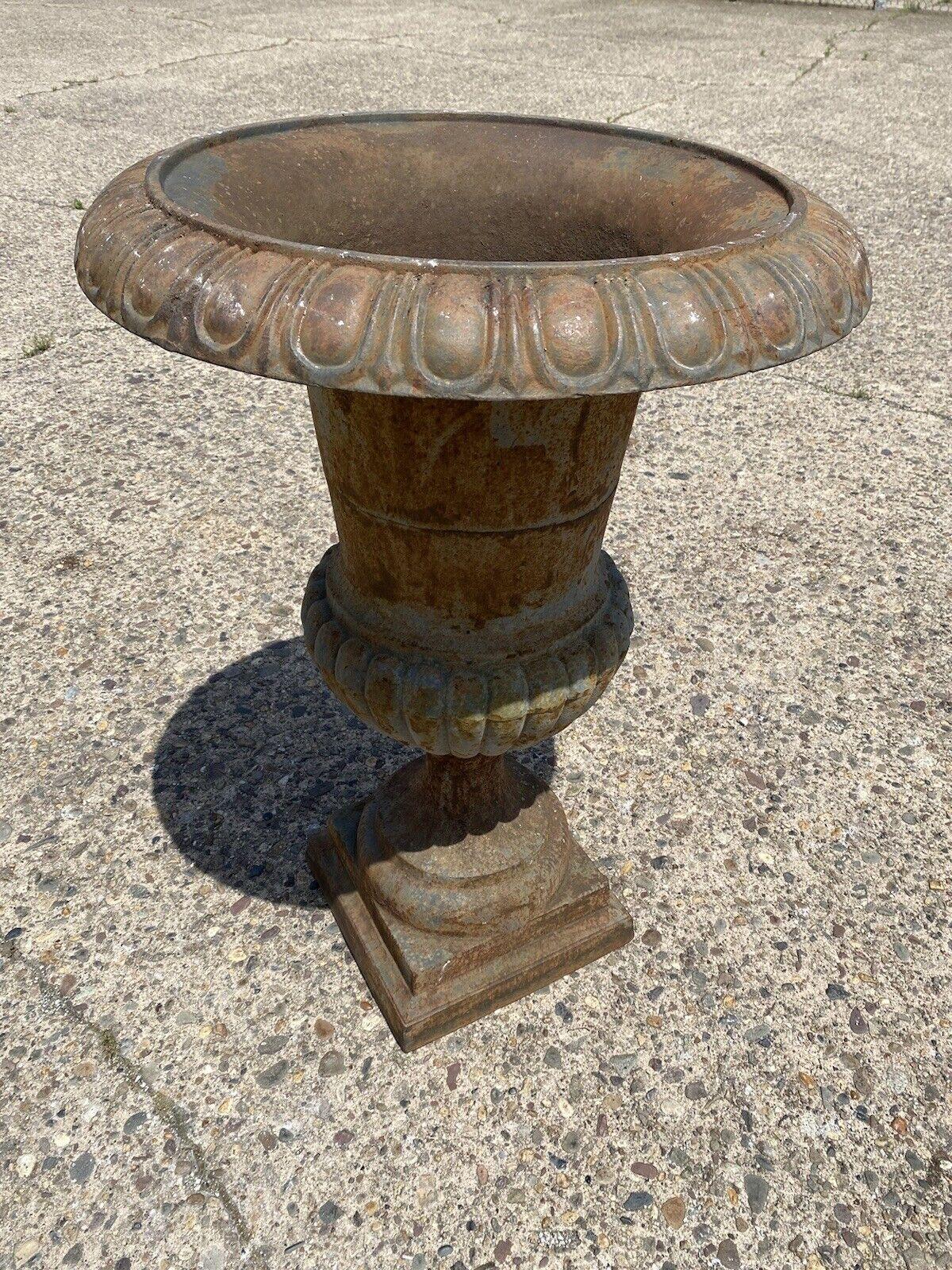 Tall Cast Iron Fluted Campana Urn Outdoor Garden Planter In Good Condition For Sale In Philadelphia, PA