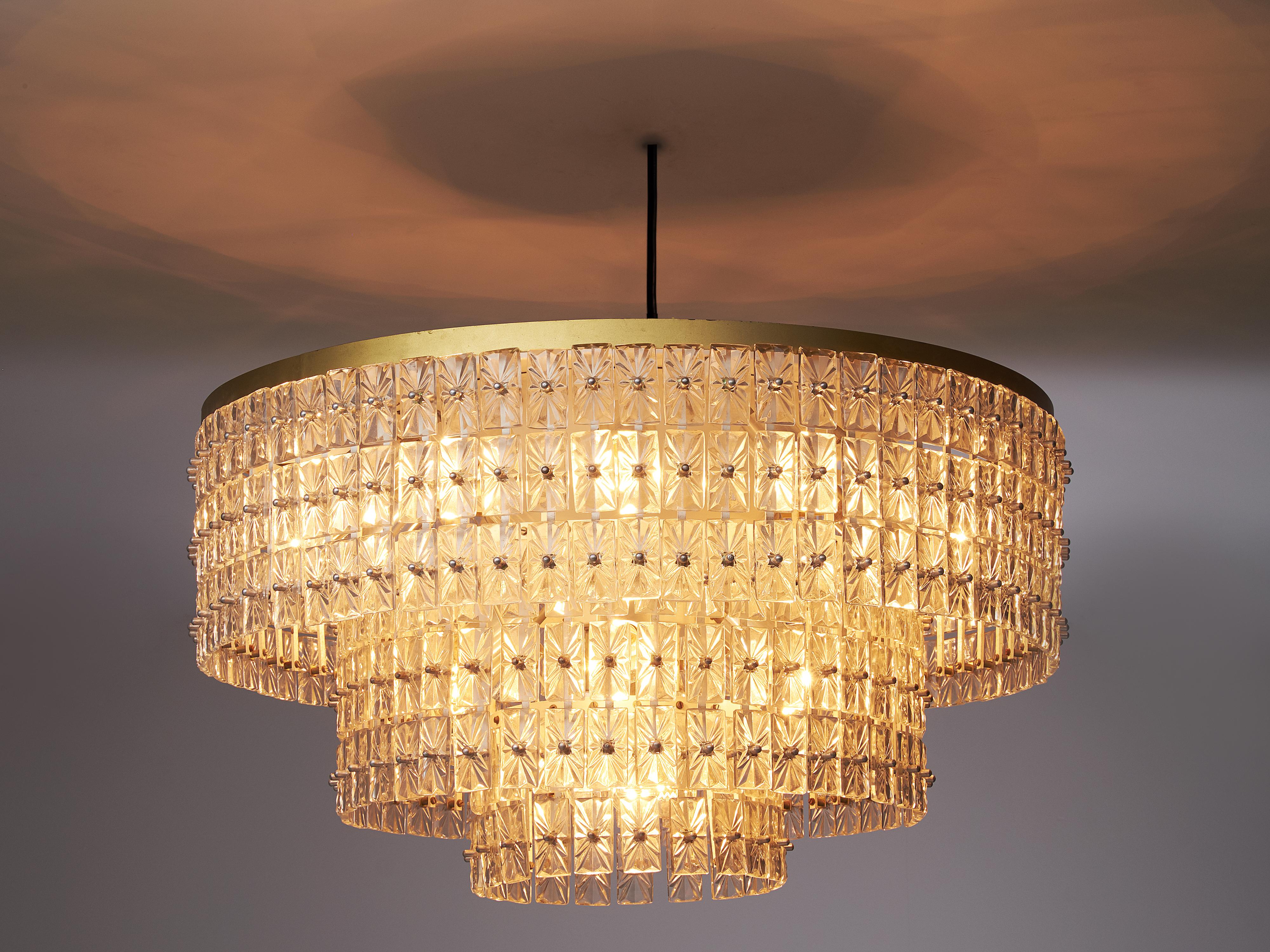 Austrian Large Chandelier in Glass and Brass