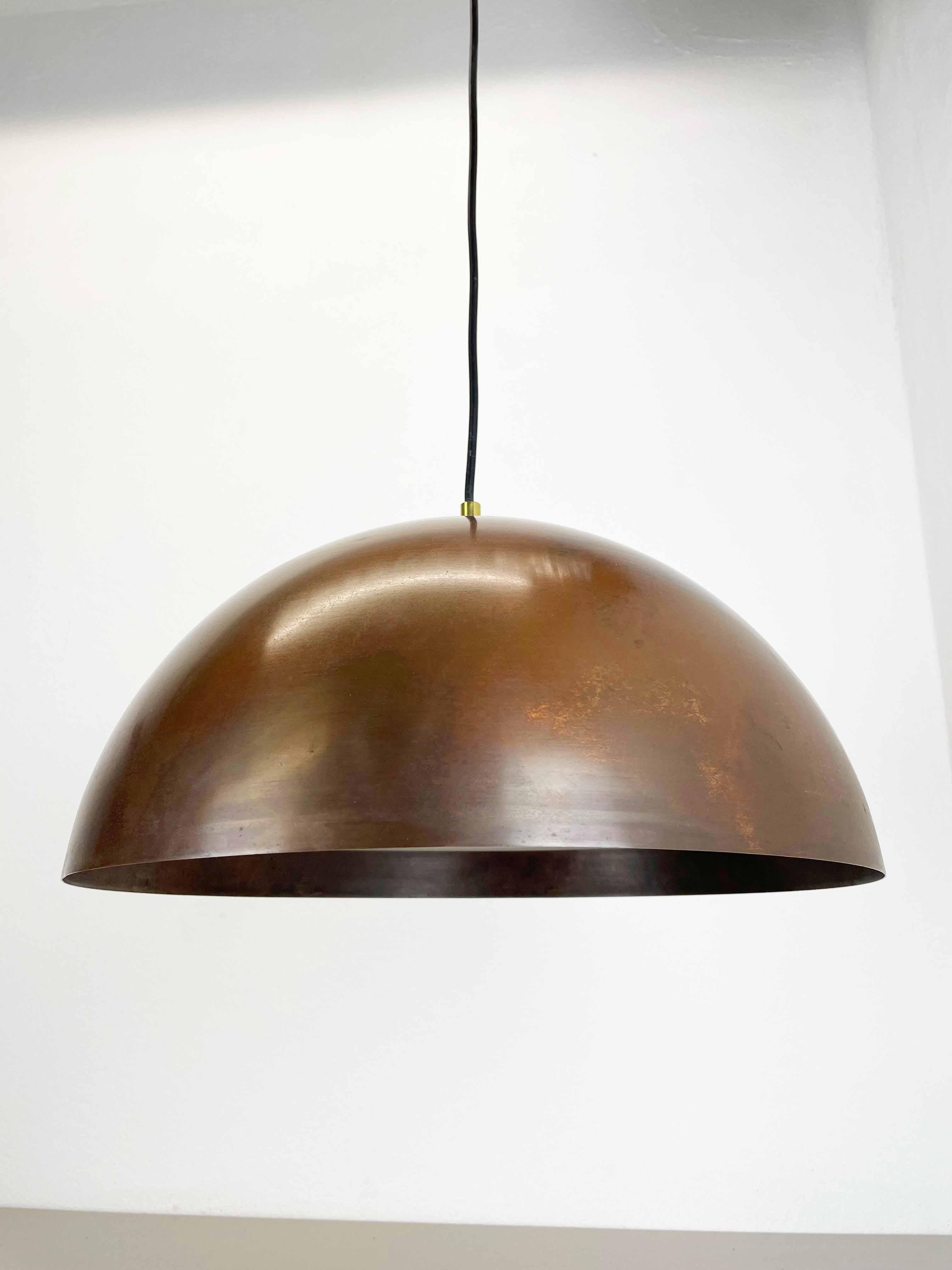 Large 37cm Modernist Patinated Copper Stilnovo Style Hanging Light, Italy, 1970 For Sale 4