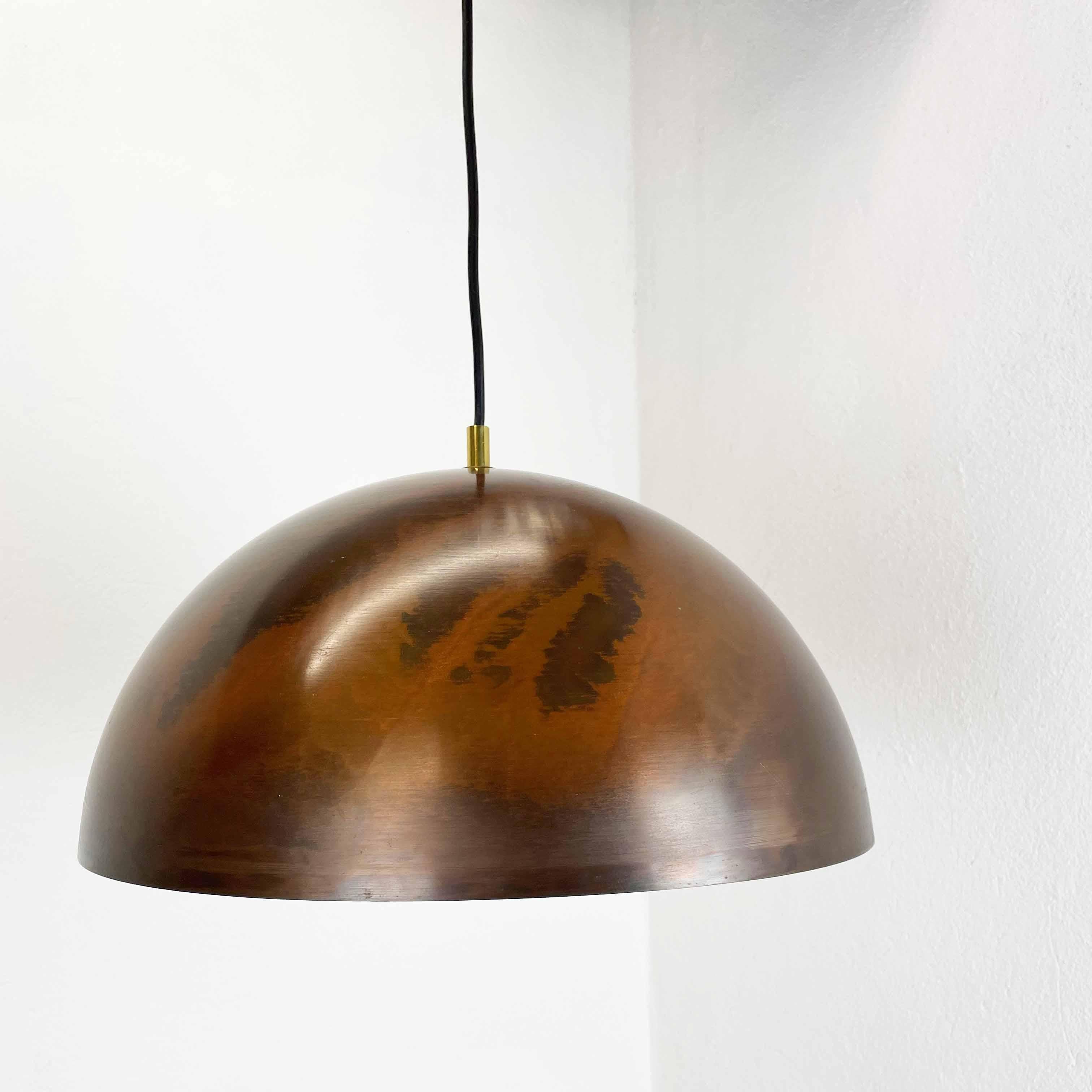 Mid-Century Modern Large 37cm Modernist Patinated Copper Stilnovo Style Hanging Light, Italy, 1970 For Sale