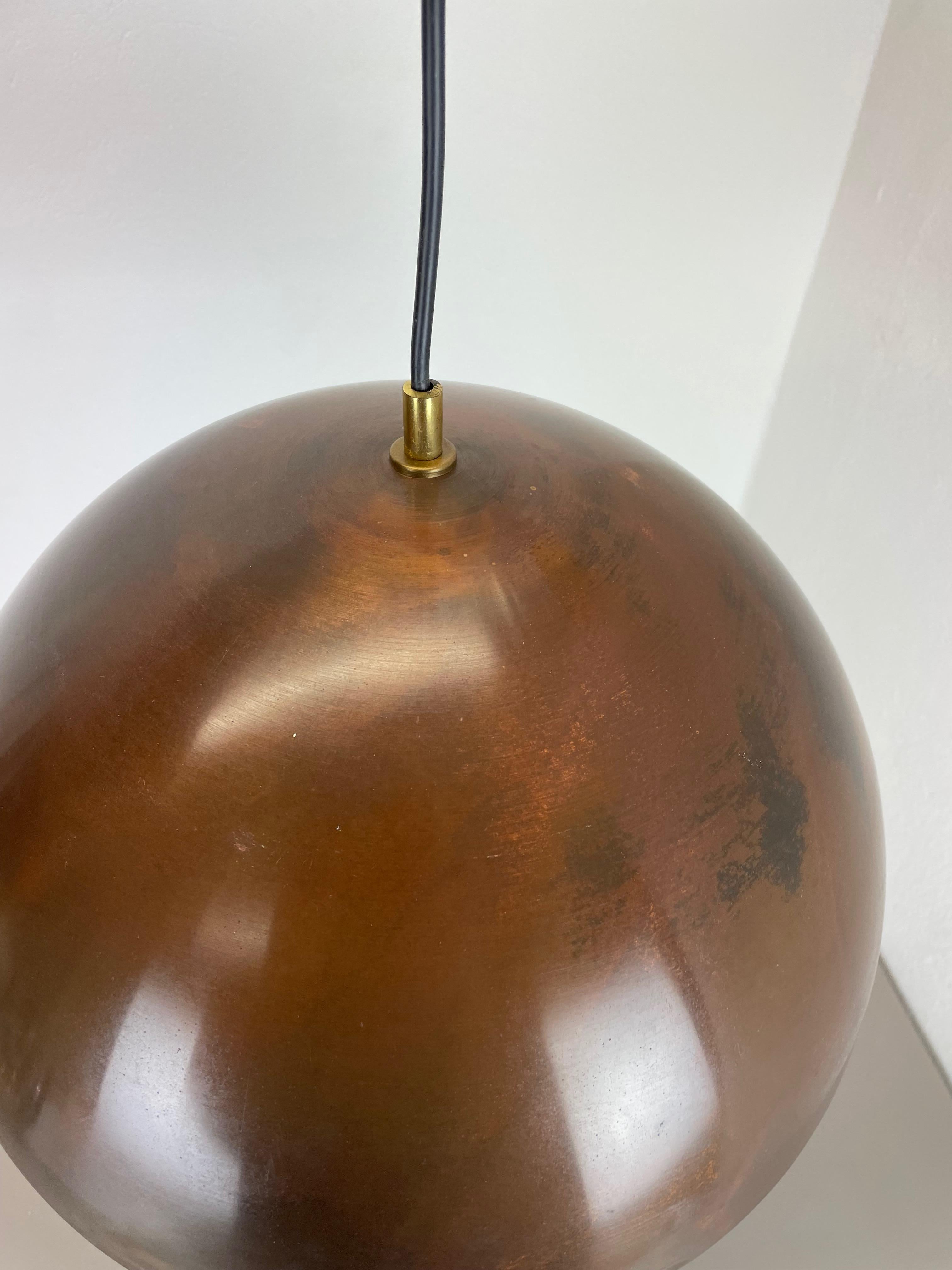 20th Century Large 37cm Modernist Patinated Copper Stilnovo Style Hanging Light, Italy, 1970 For Sale