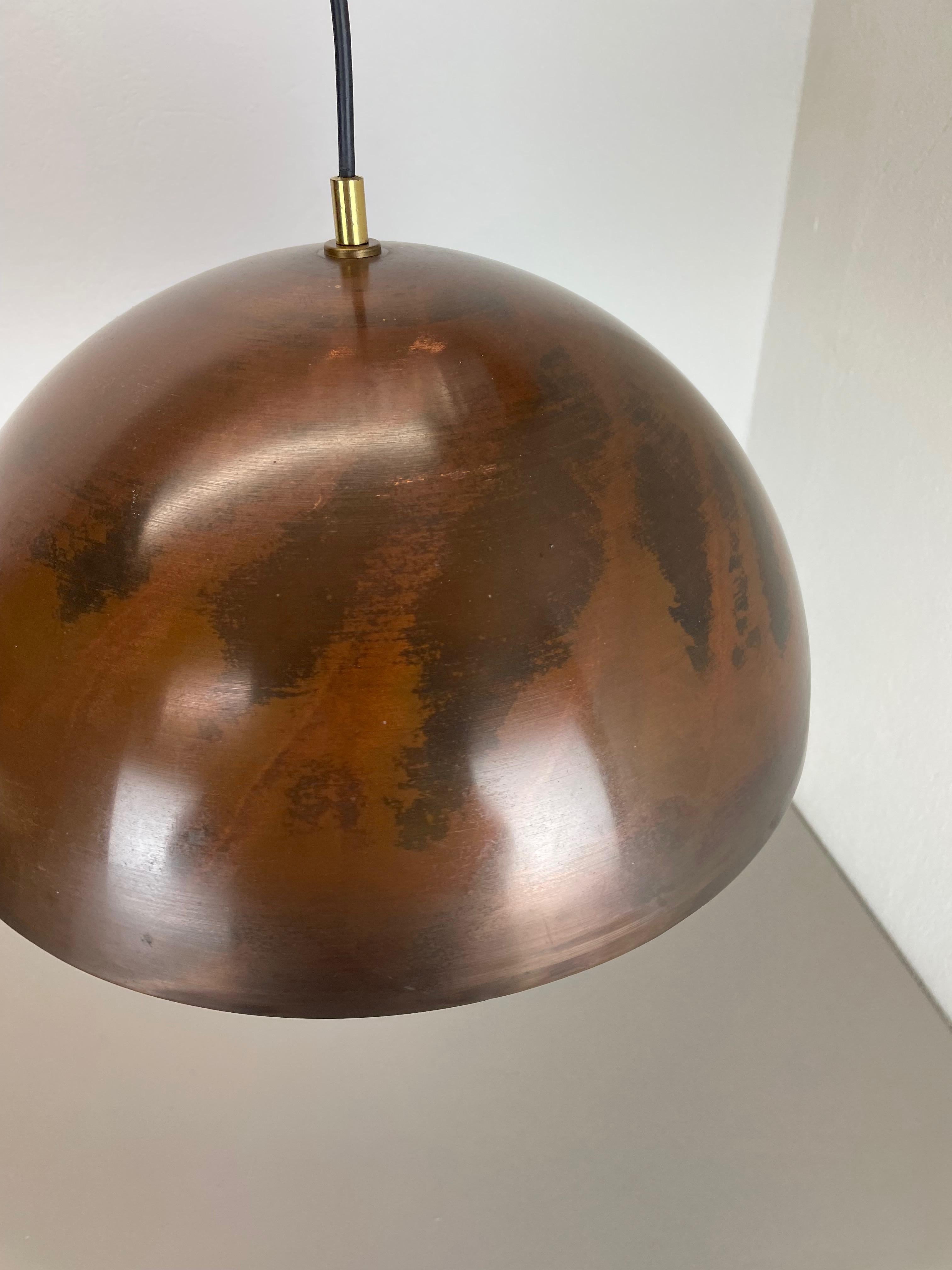 Large 37cm Modernist Patinated Copper Stilnovo Style Hanging Light, Italy, 1970 For Sale 1