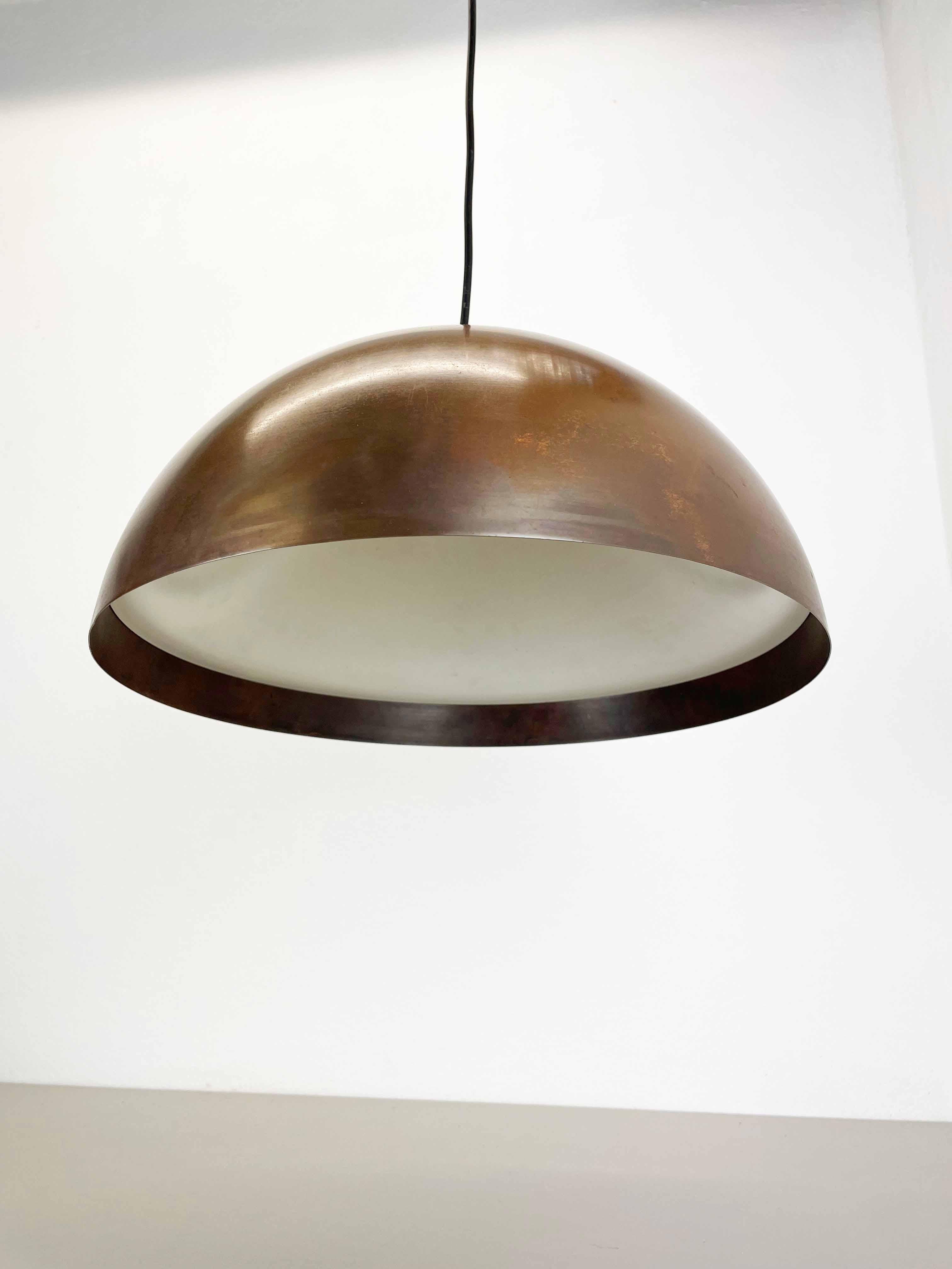 Large 37cm Modernist Patinated Copper Stilnovo Style Hanging Light, Italy, 1970 For Sale 3