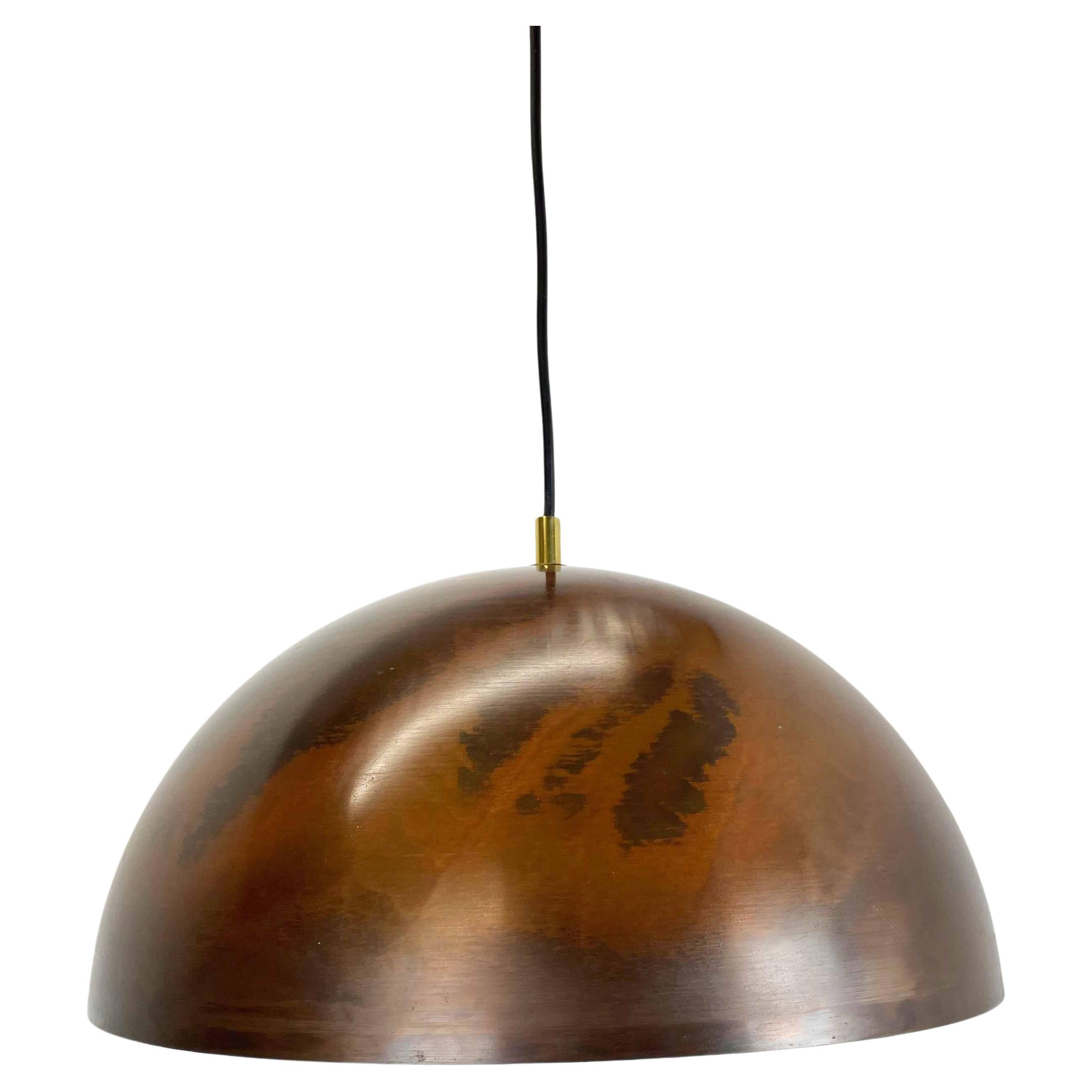 Large 37cm Modernist Patinated Copper Stilnovo Style Hanging Light, Italy, 1970