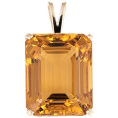 Large 37 Carat Citrine Pendant Vintage 14 Karat Gold Emerald Cut Estate Jewelry