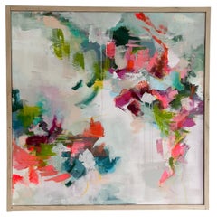 Large Abstract Painting, Acrylic on Canvas, Maple Frame