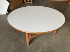Large Danish Mid-Century Round Coffee Table with White Laminate Top