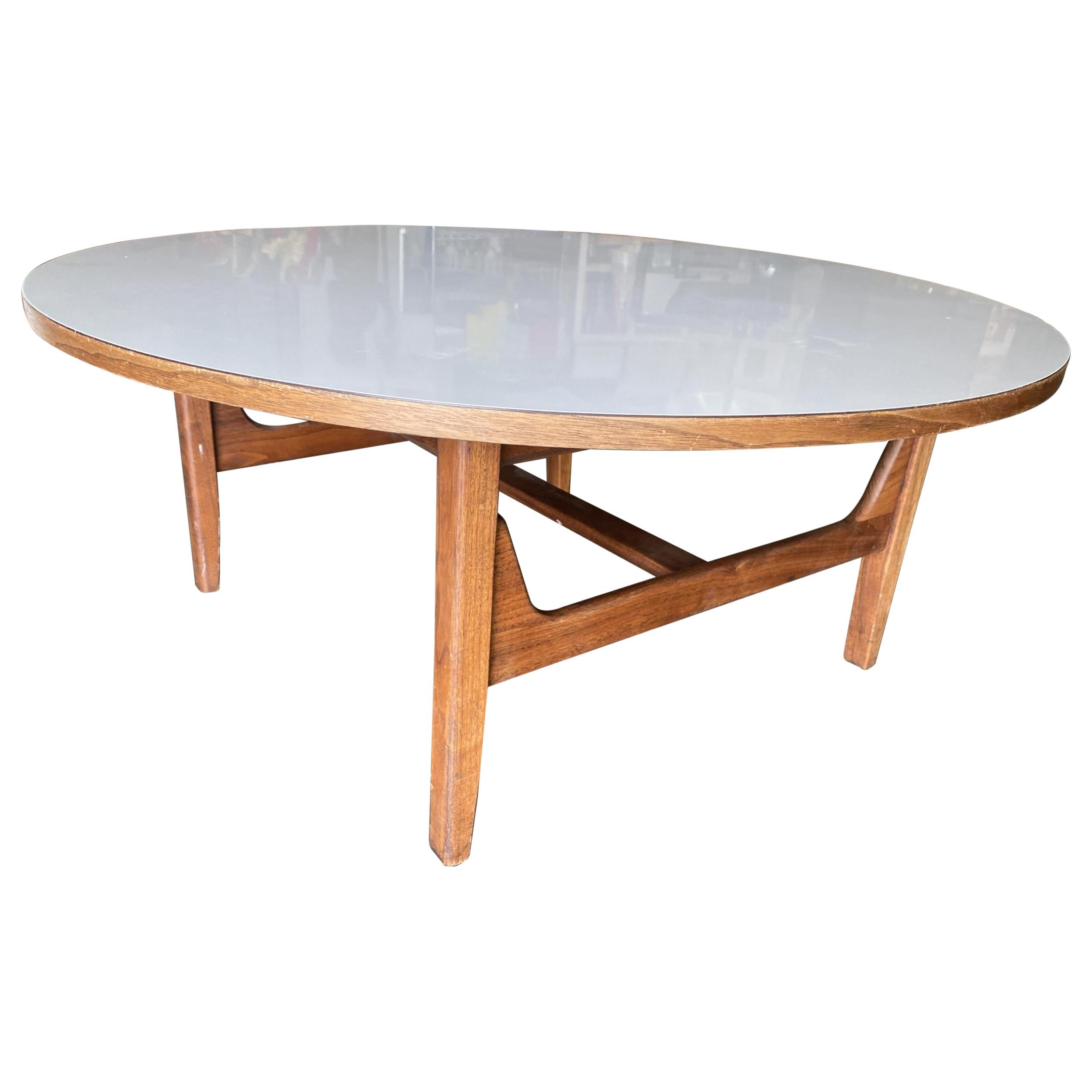 Large Danish Mid-Century Round Coffee Table with White Laminate Top For Sale