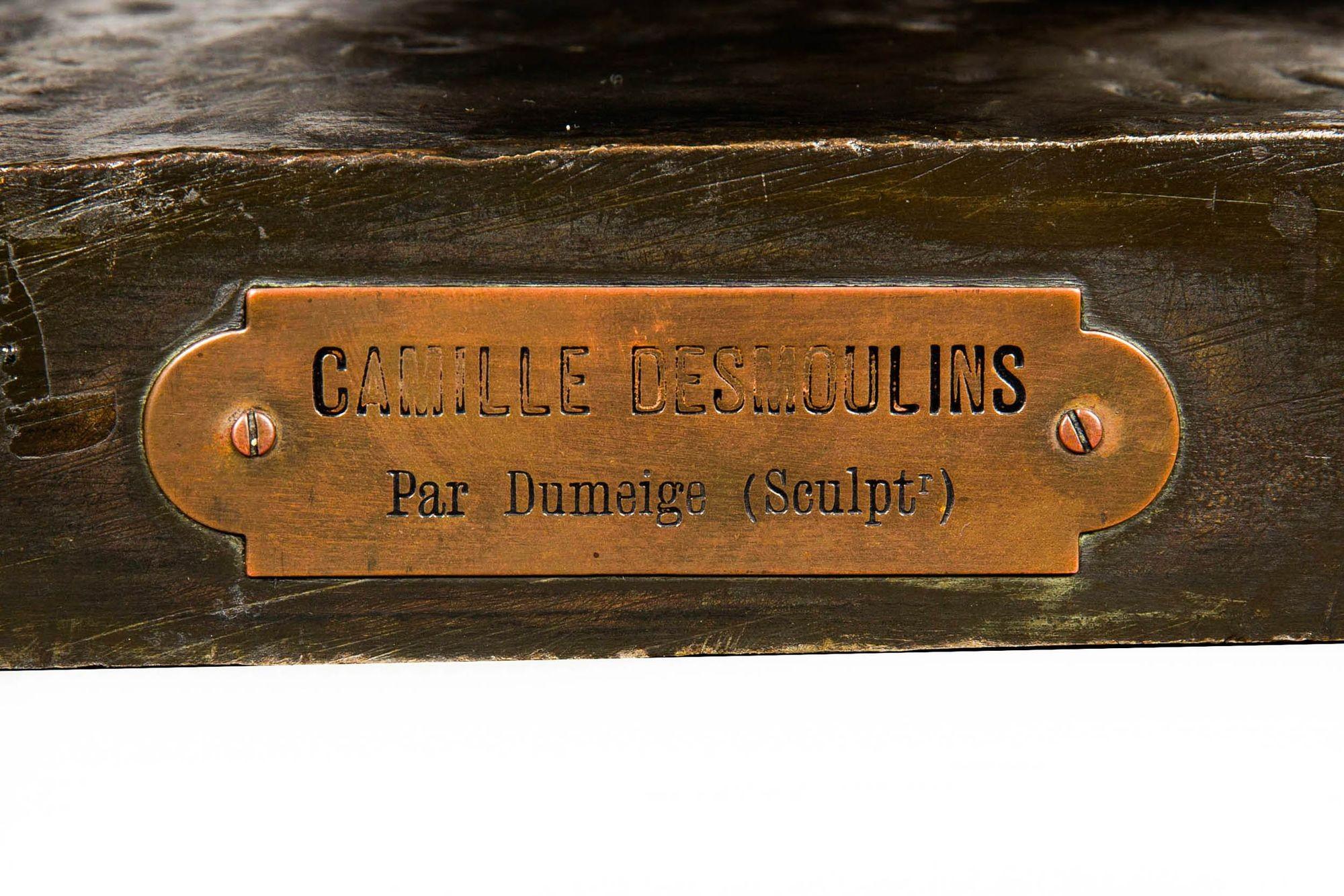 Large 38” French Antique Bronze Sculpture of Camille Desmoulins by Dumaige For Sale 9