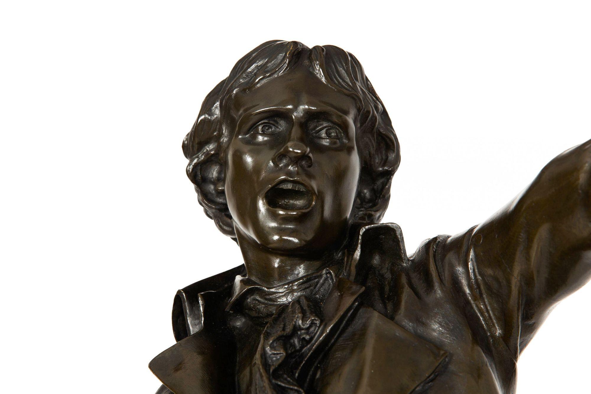 Large 38” French Antique Bronze Sculpture of Camille Desmoulins by Dumaige For Sale 10