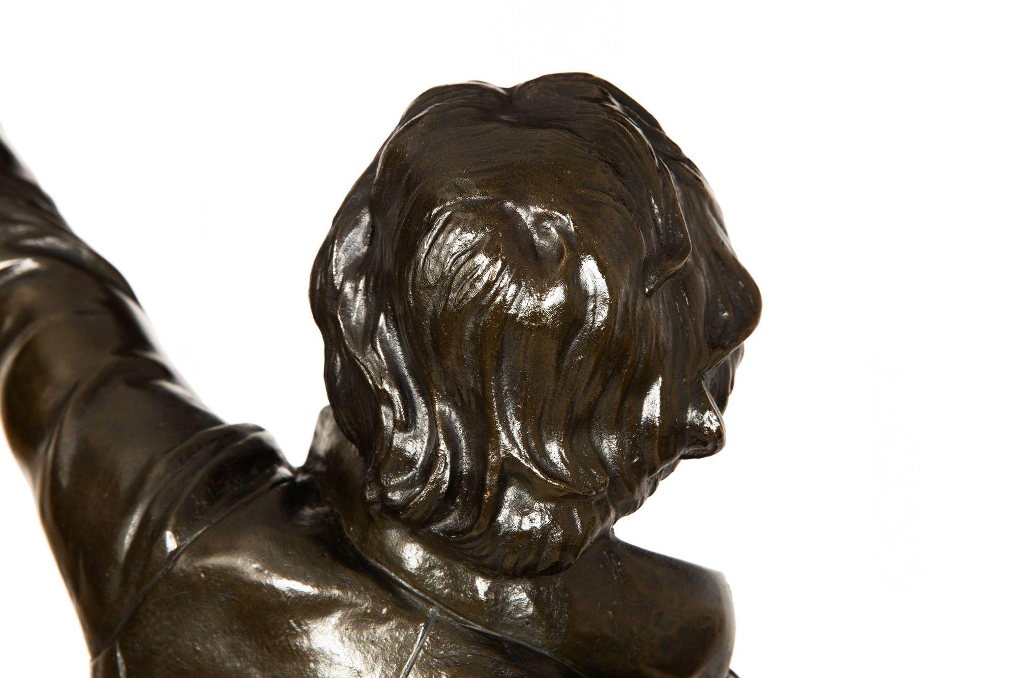 Large 38” French Antique Bronze Sculpture of Camille Desmoulins by Dumaige For Sale 12