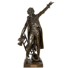 Gran escultura francesa de bronce antiguo de Camille Desmoulins de Dumaige de 38 pulgadas