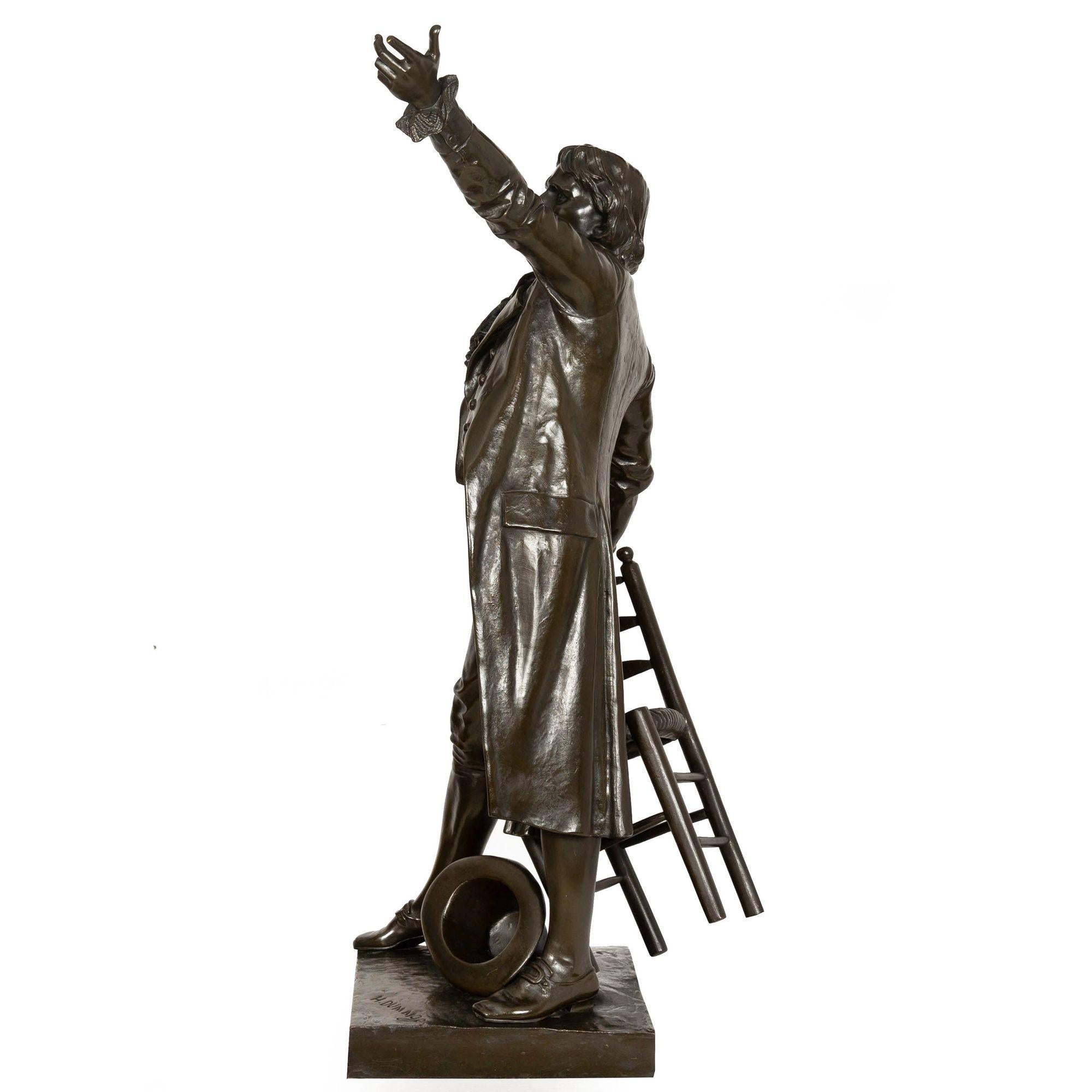 Large 38” French Antique Bronze Sculpture of Camille Desmoulins by Dumaige In Good Condition For Sale In Shippensburg, PA