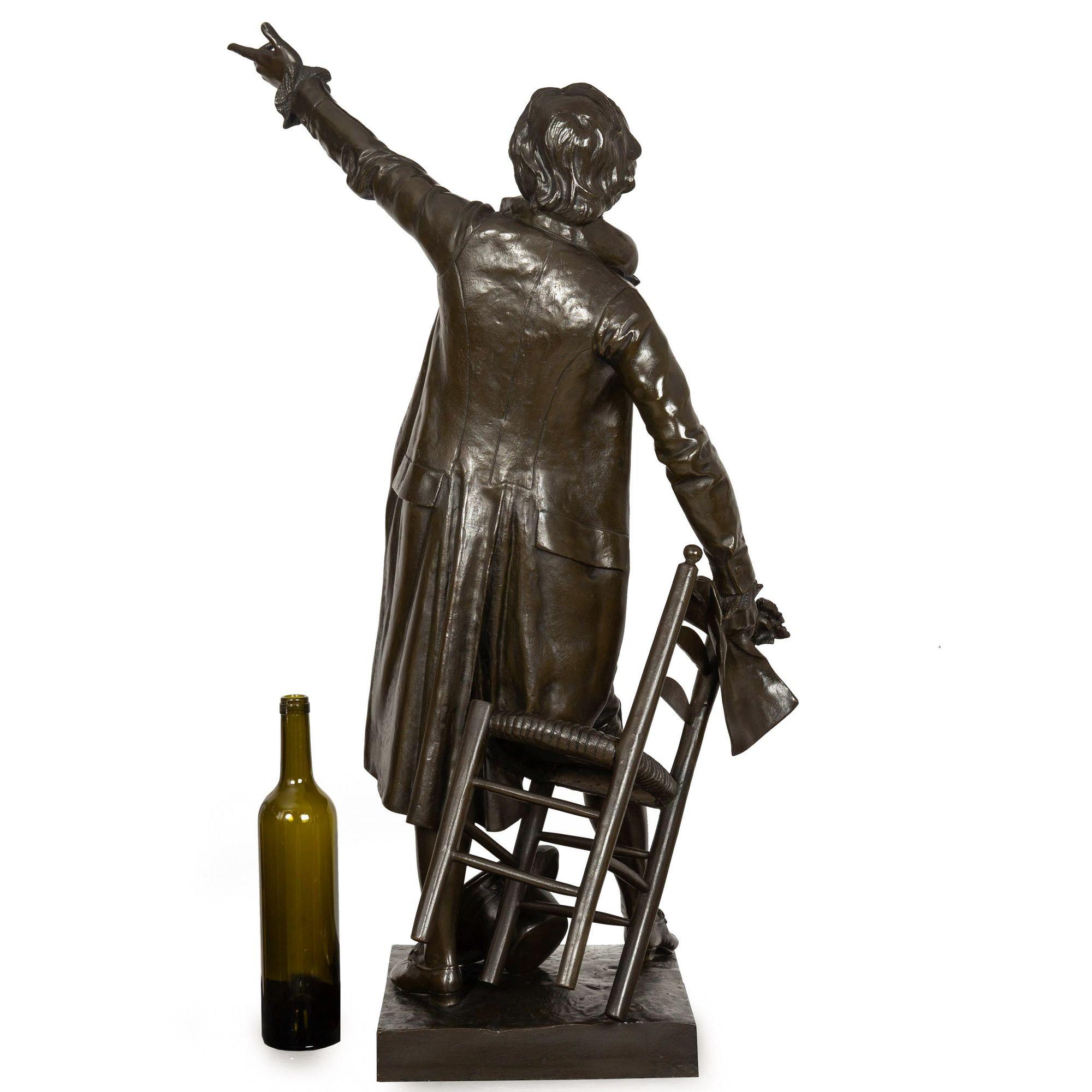 19th Century Large 38” French Antique Bronze Sculpture of Camille Desmoulins by Dumaige For Sale