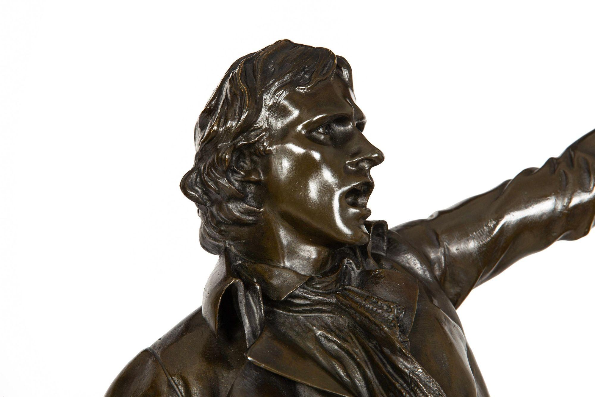 Large 38” French Antique Bronze Sculpture of Camille Desmoulins by Dumaige For Sale 1