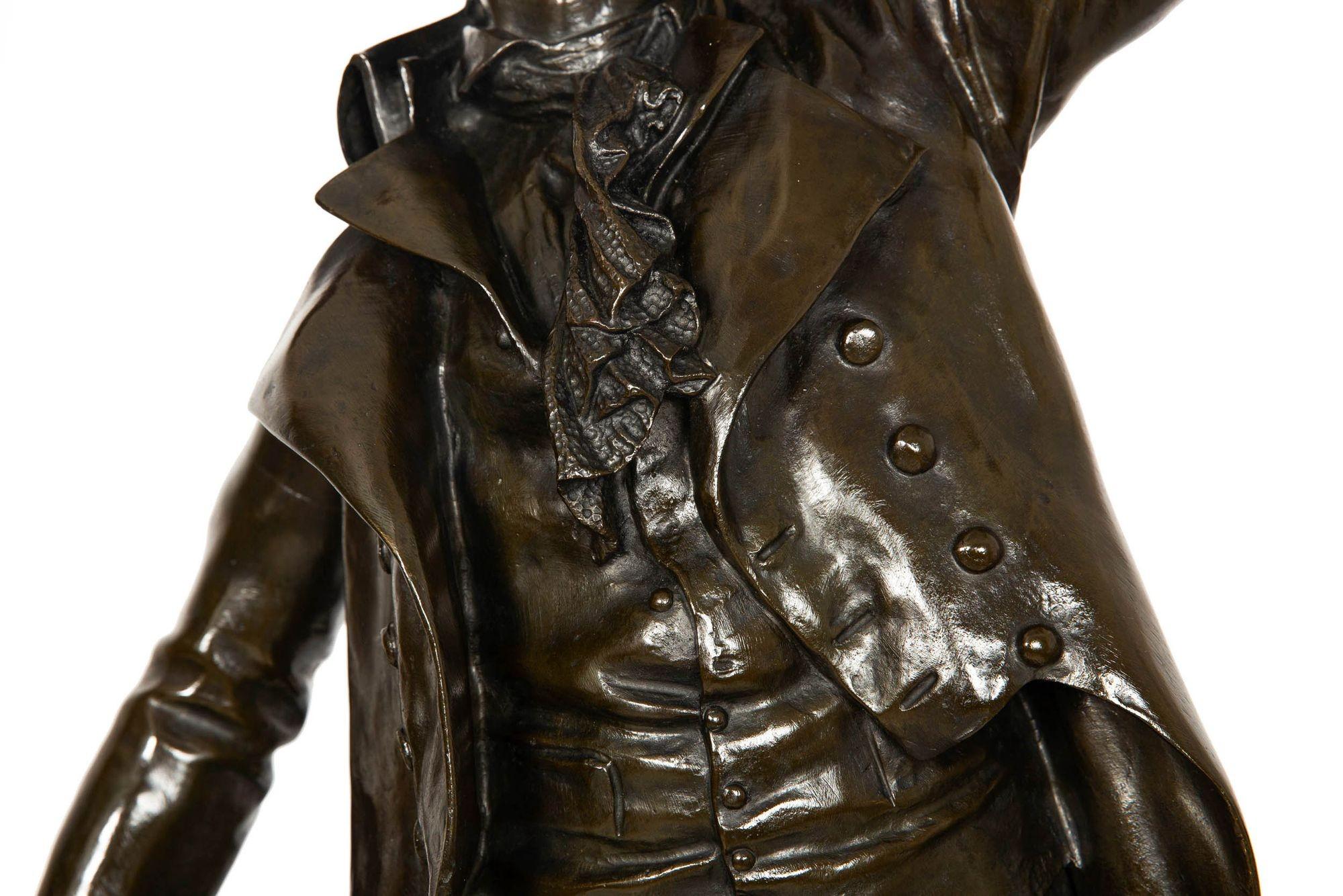 Large 38” French Antique Bronze Sculpture of Camille Desmoulins by Dumaige For Sale 2