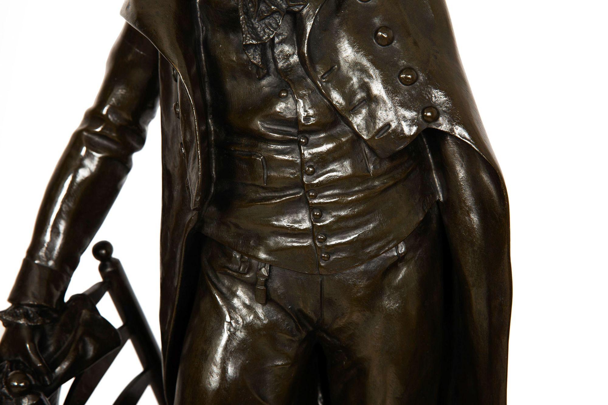 Large 38” French Antique Bronze Sculpture of Camille Desmoulins by Dumaige For Sale 3