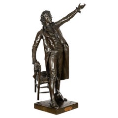Gran escultura francesa de bronce antiguo de Camille Desmoulins de Dumaige de 38 pulgadas