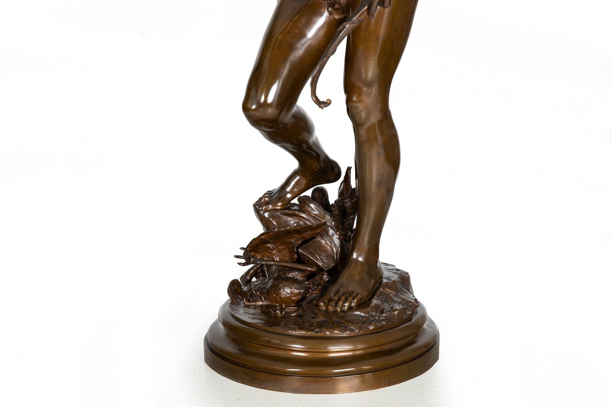 Large 38” H French Antique Bronze Sculpture of Narcissus by Eugene Quint 10