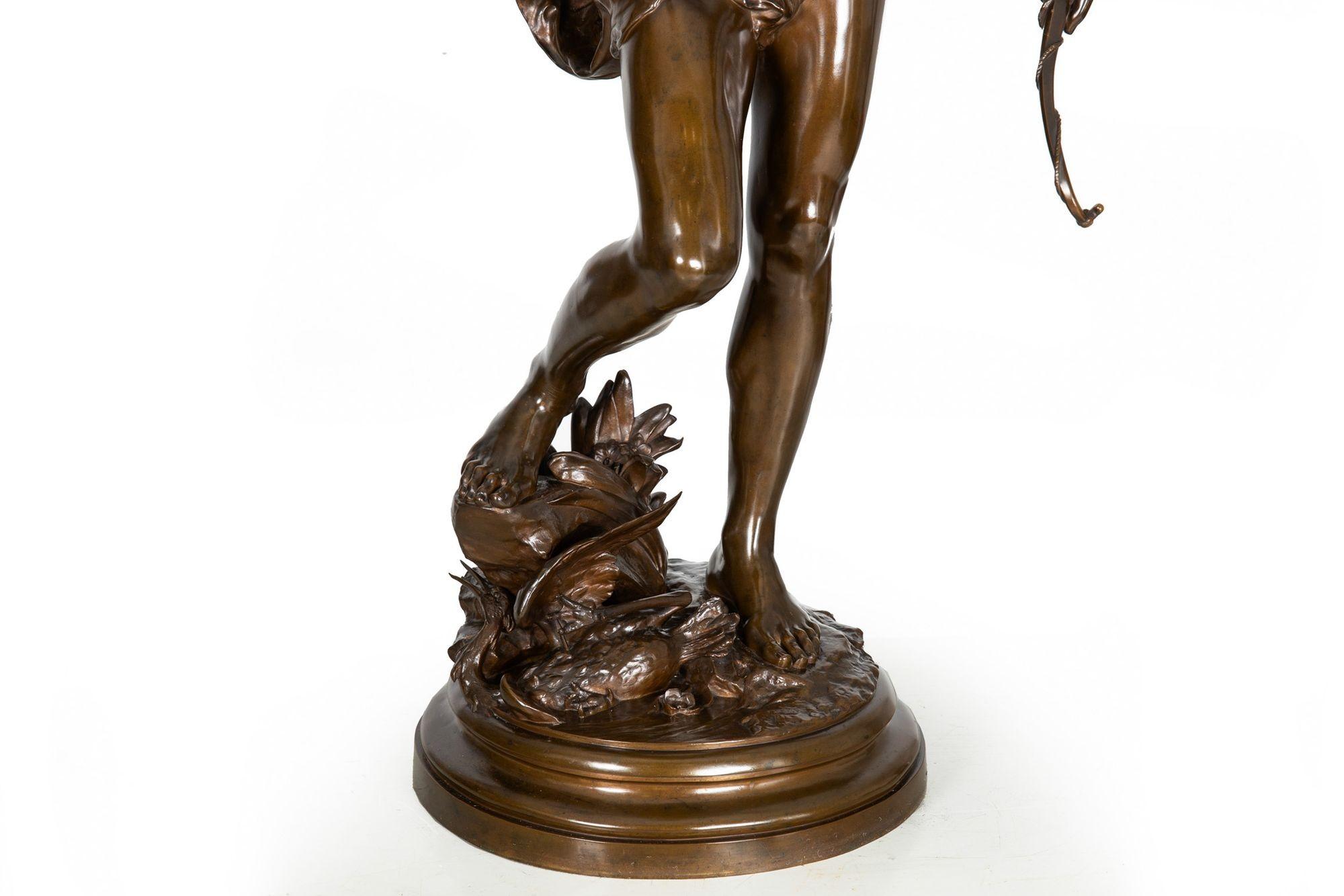 Large 38” H French Antique Bronze Sculpture of Narcissus by Eugene Quint 11