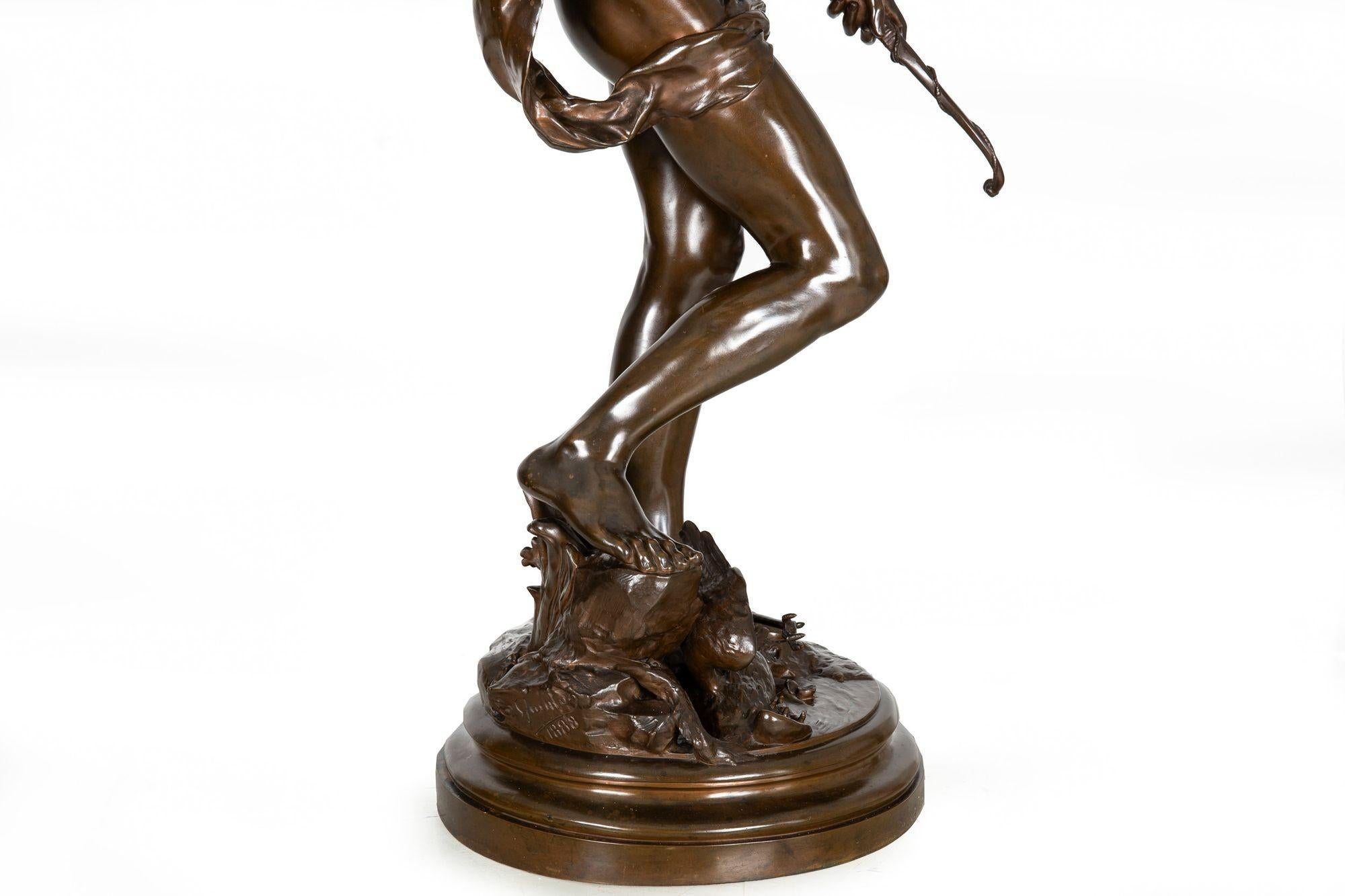 Large 38” H French Antique Bronze Sculpture of Narcissus by Eugene Quint 12