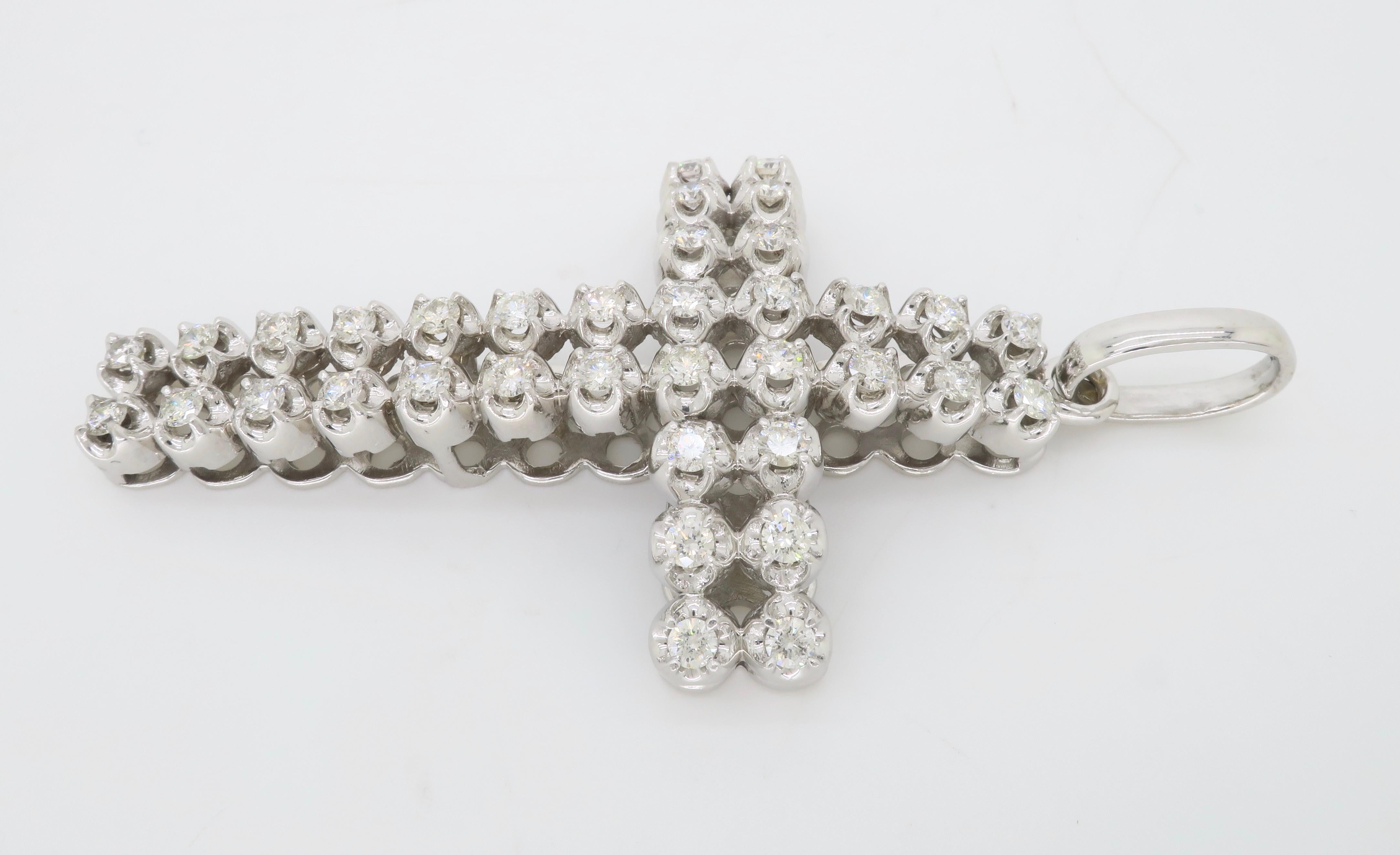 Large 3.80CTW Diamond Cross Pendant made in 14k White Gold  In Excellent Condition For Sale In Webster, NY
