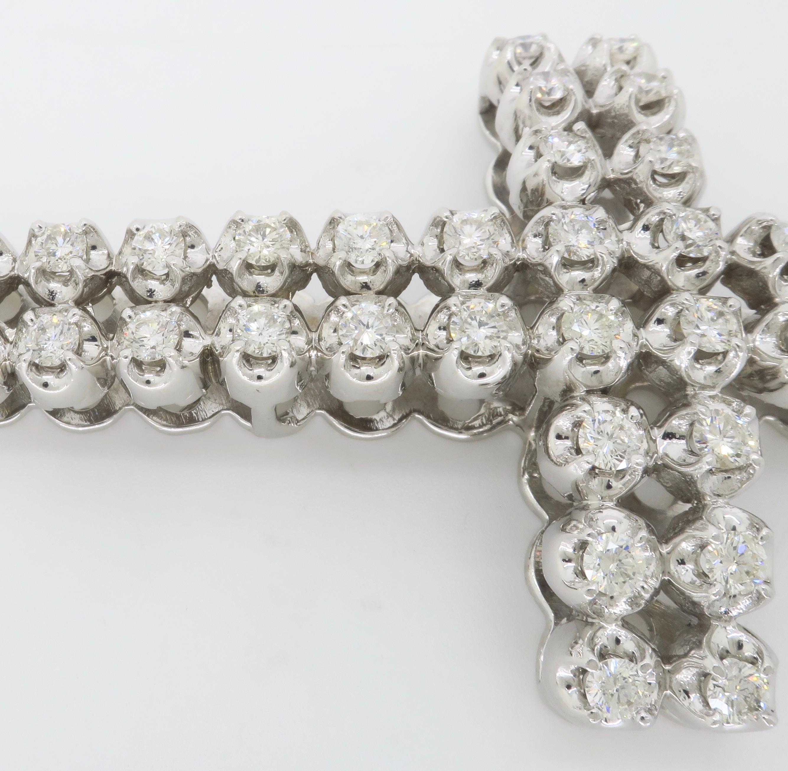 Women's or Men's Large 3.80CTW Diamond Cross Pendant made in 14k White Gold  For Sale
